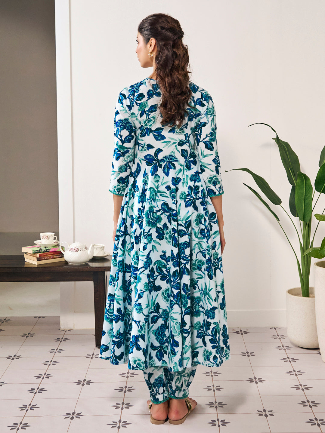 Women's Cotton Anarkali Kurta With Dhoti Pant And Kota Doria Dupatta Suit Set