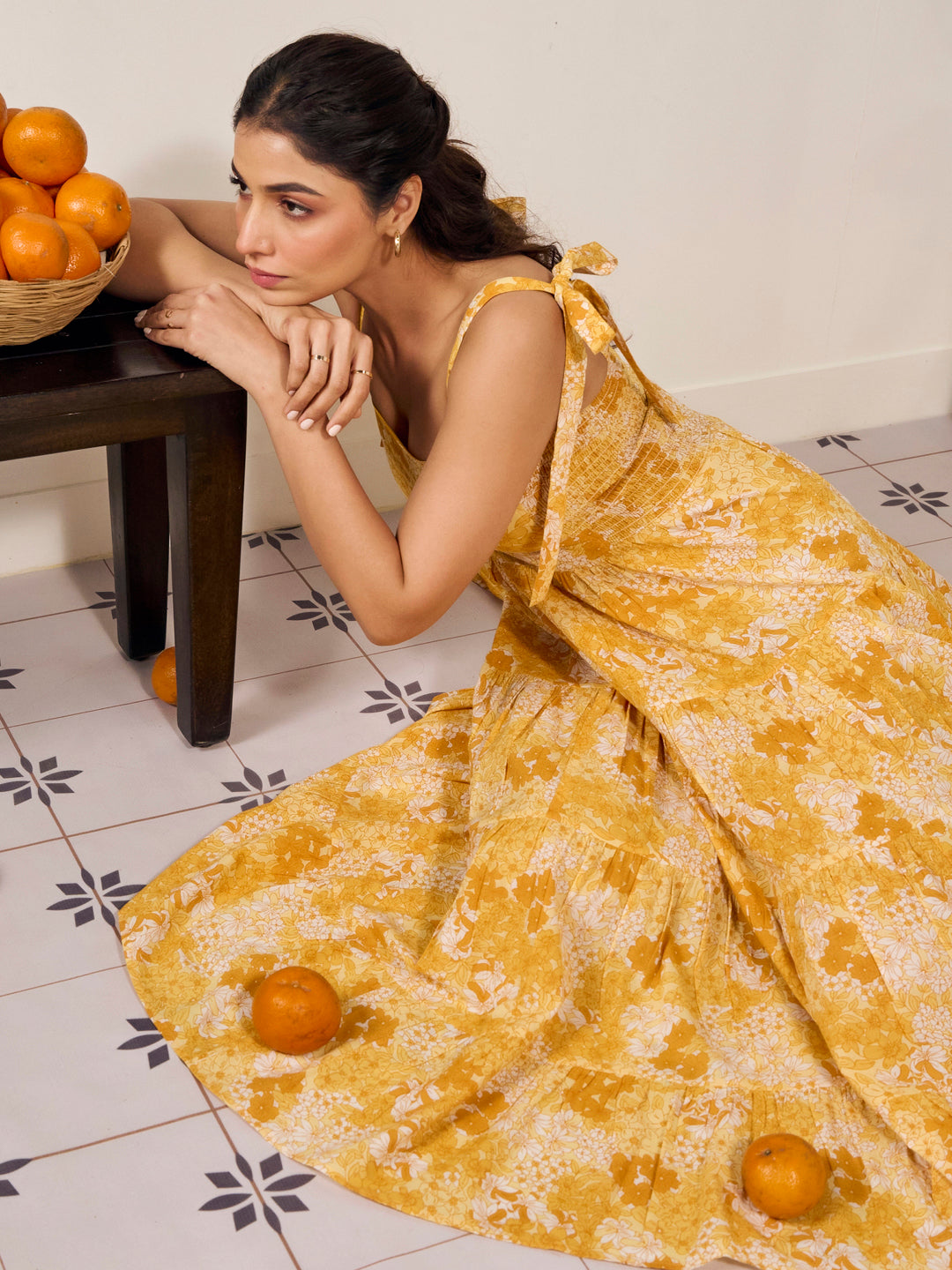 Women's Tier Style Long Flared Tie Up Dress