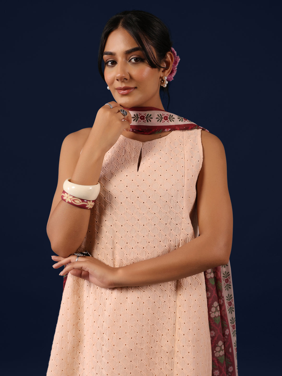 Women’s Sleeveless Cotton Kurta and Salwar with Dupatta