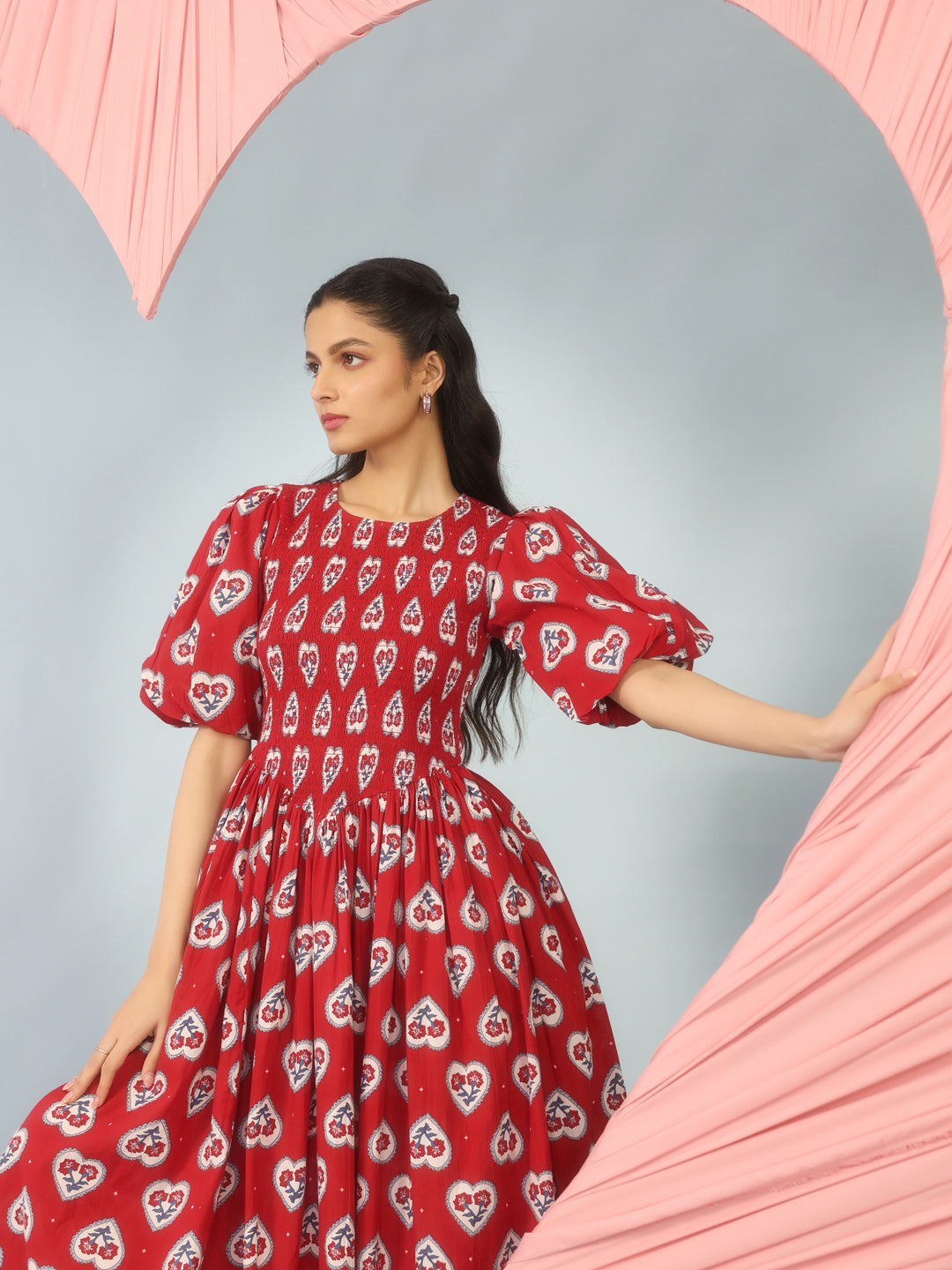 Women's Printed Smoked Bodice Cotton Printed Dress