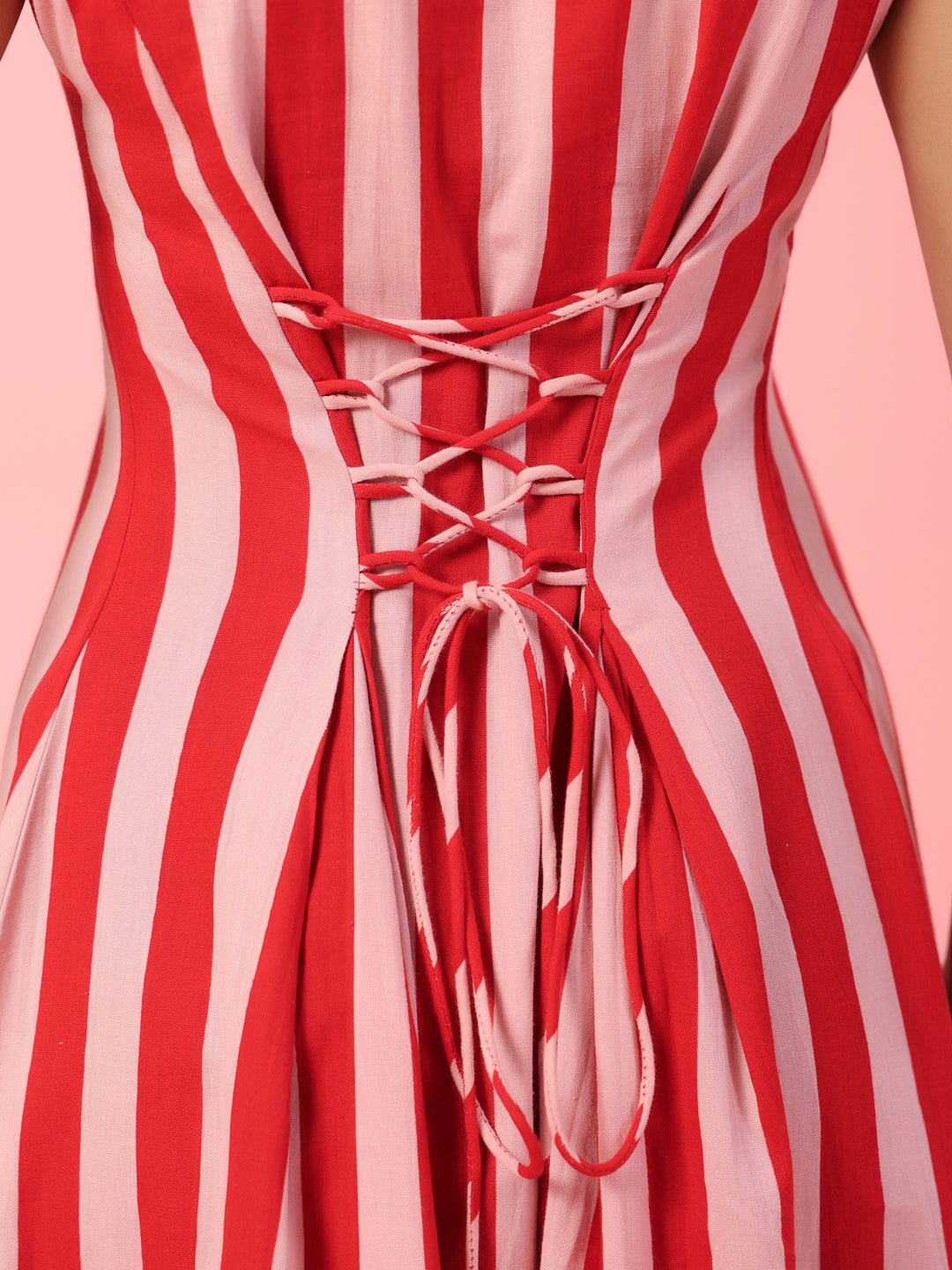 Women's Striped Corset Back Midi Dress