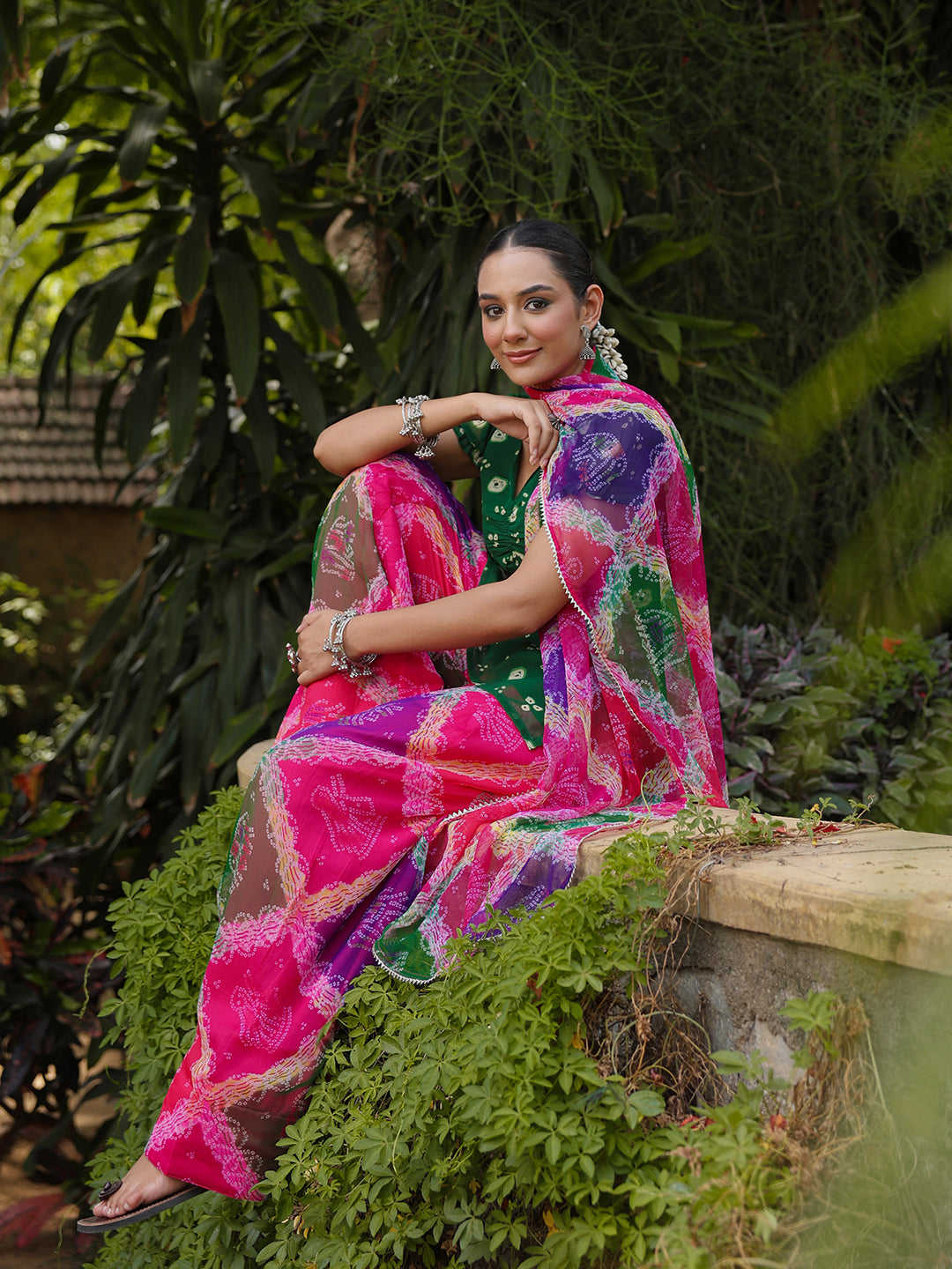 Women's Multicolour Bandhni Farshi Set
