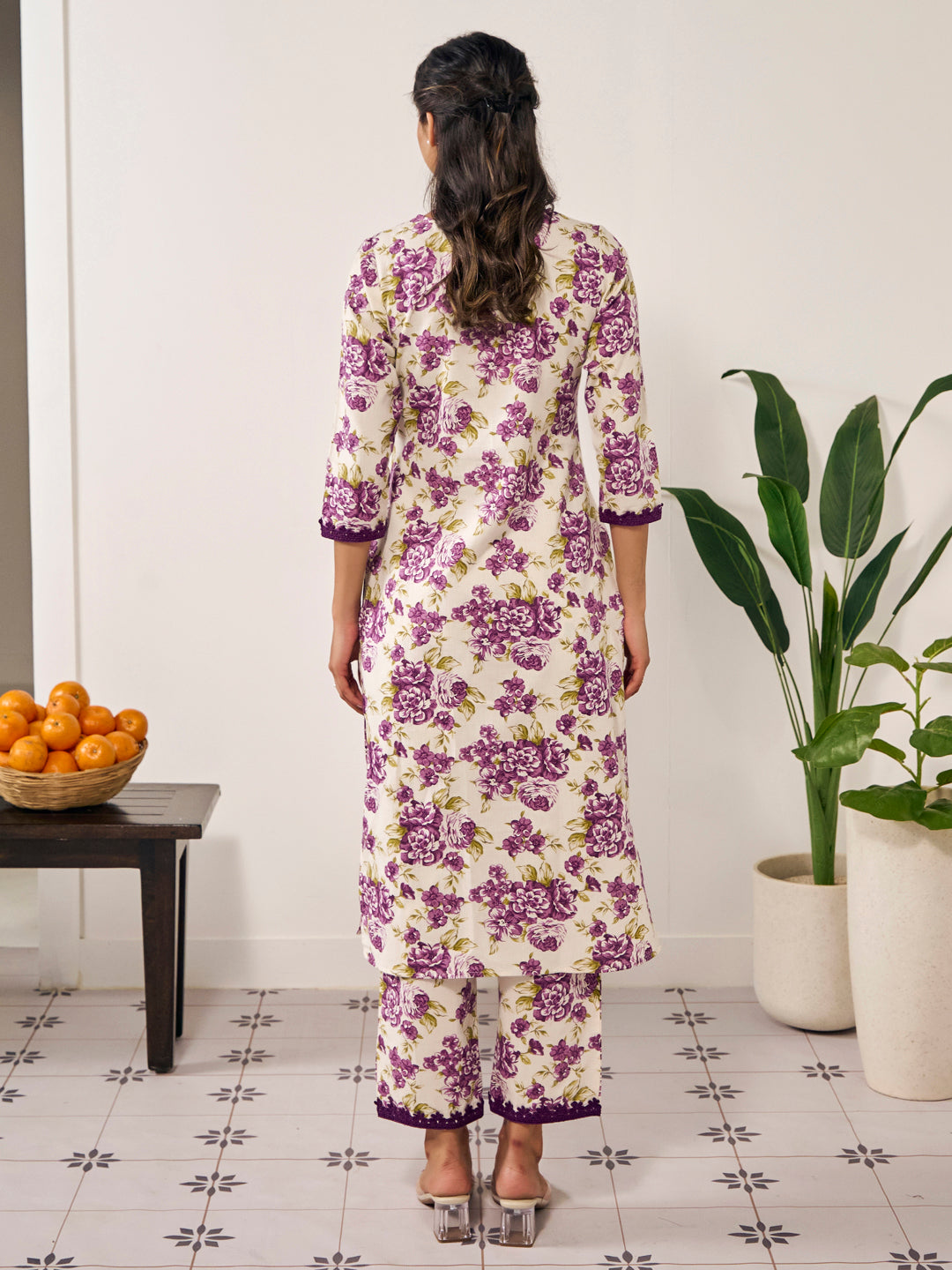 Women's Floral and Lace Straight Kurta Set