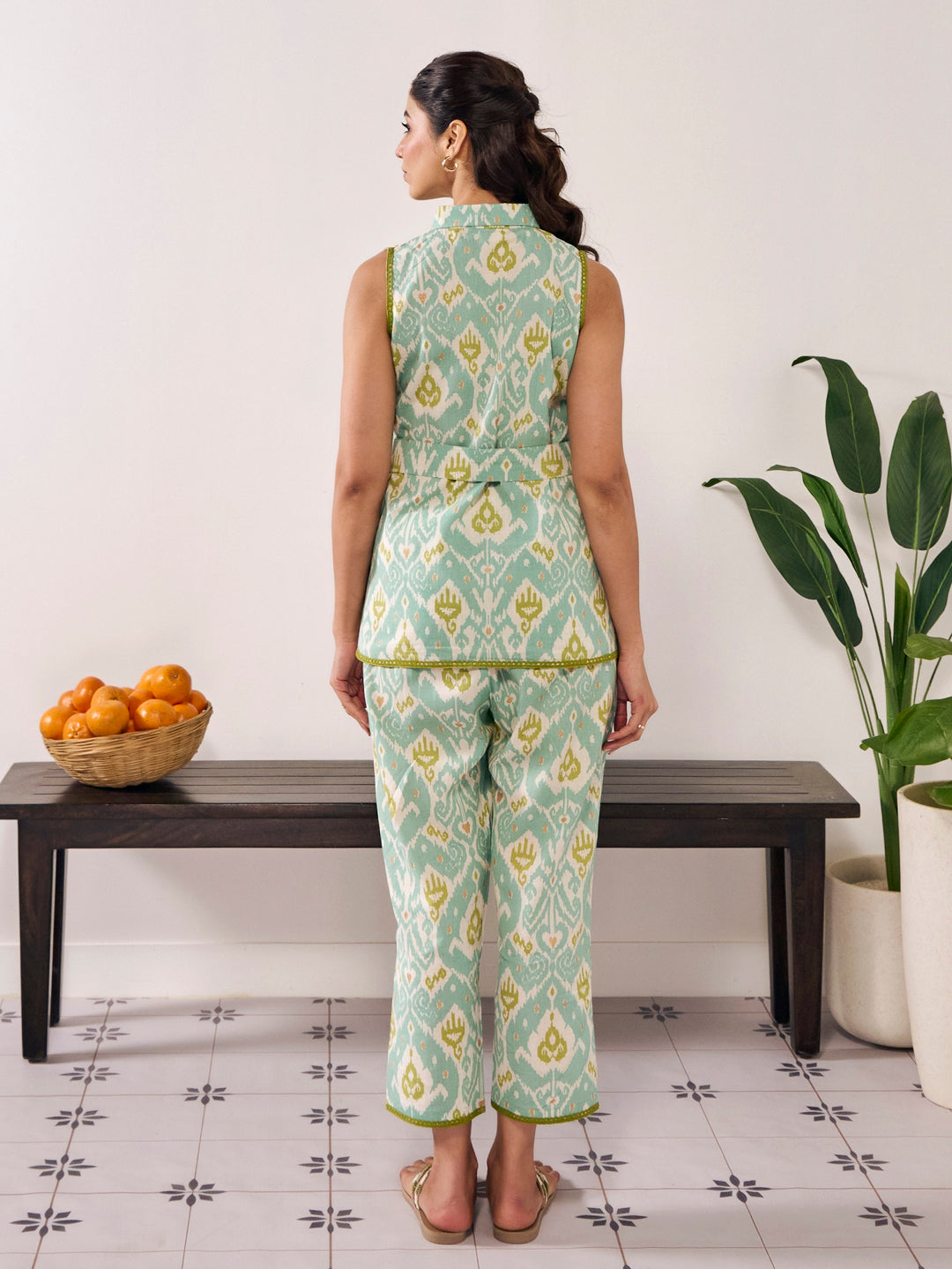 Women's Ikat Print Belted Co Ord Set