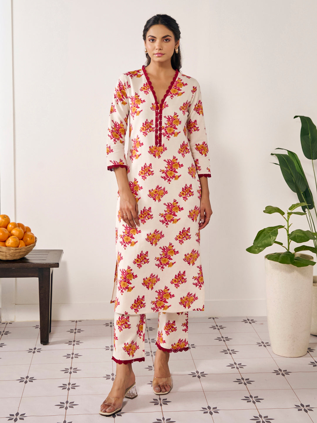 Women's Floral Lace Kurta Set