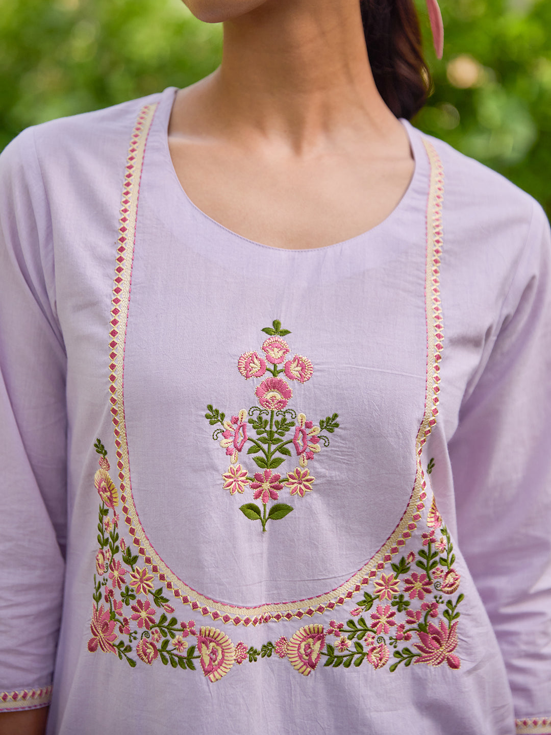 Women's Cotton Embroidered Straight Kurta Set