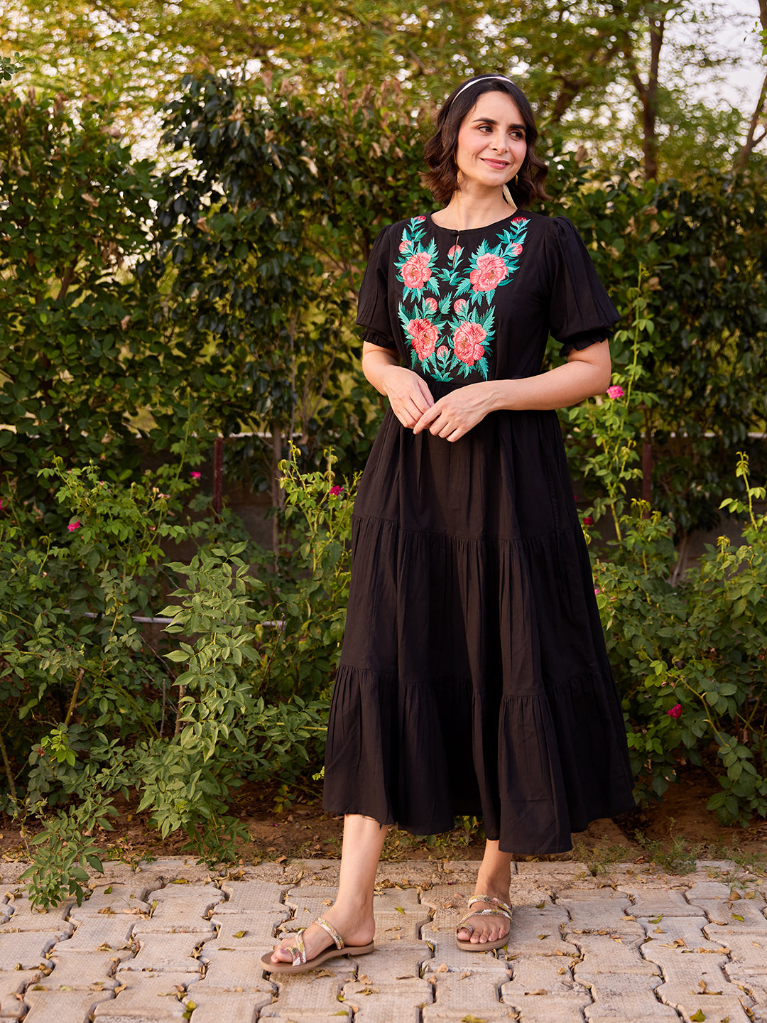 Women's Cotton Embroidered Flared Dress