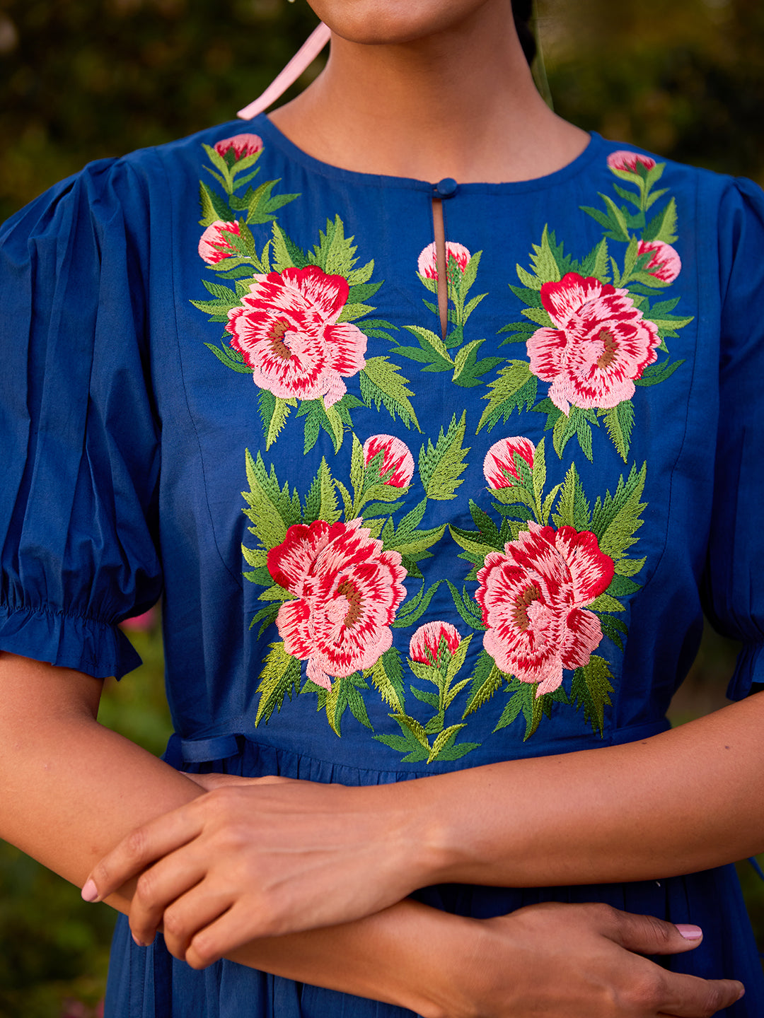 Women's Cotton Embroidered Flared Long Dess