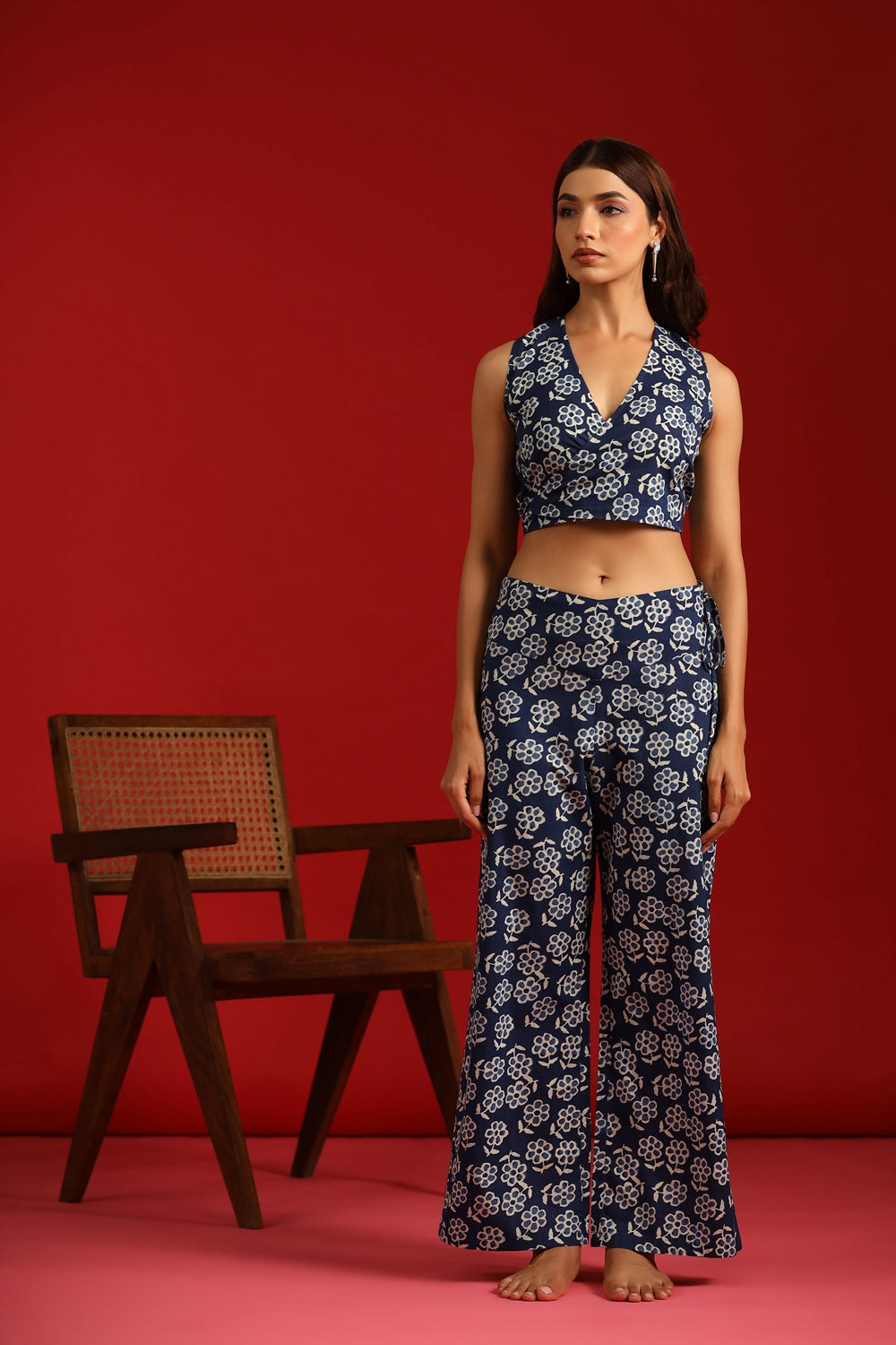 Women's Wrap Top With Straight Trousers
