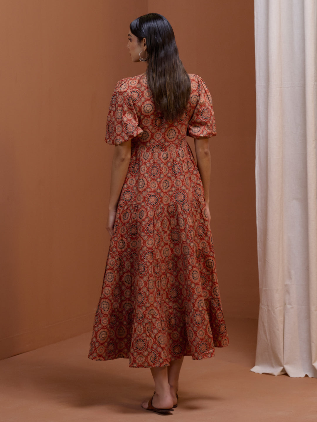 Women's Rust Printed Tier Dress