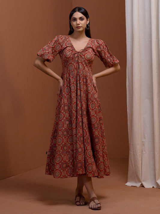Women's Rust Printed Tier Dress