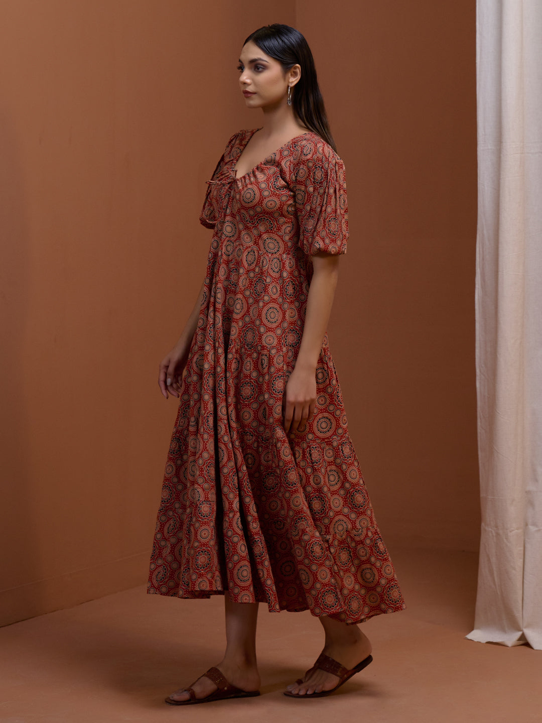 Women's Rust Printed Tier Dress