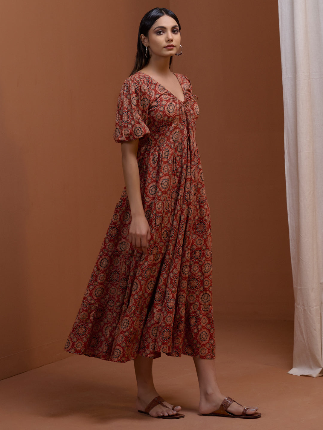 Women's Rust Printed Tier Dress