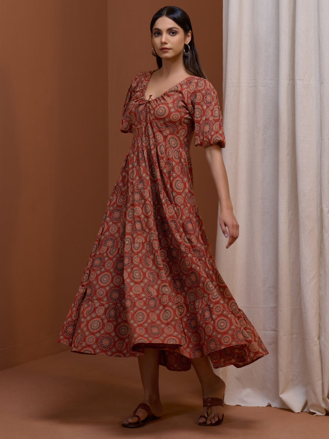 Women's Rust Printed Tier Dress