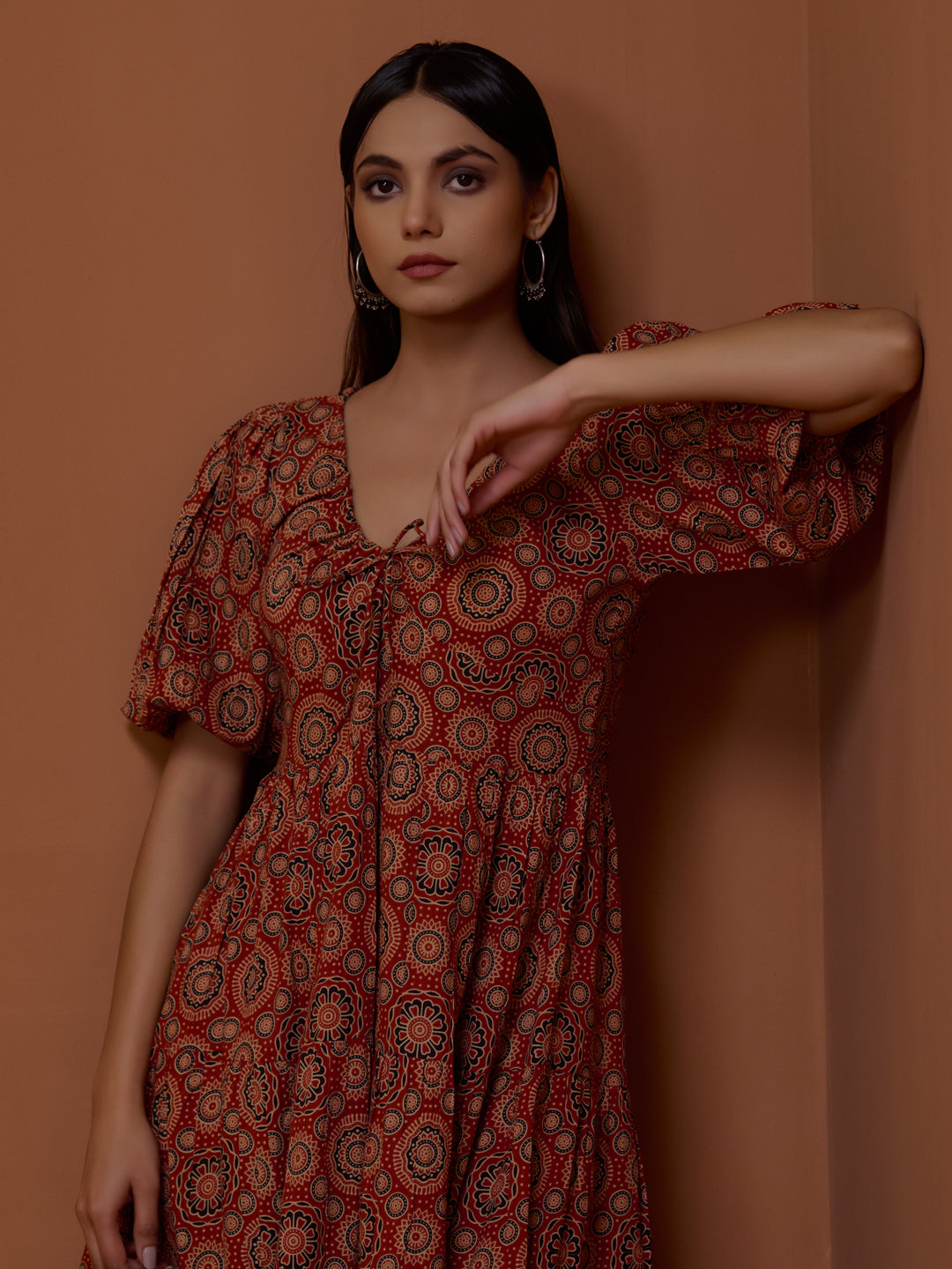 Women's Rust Printed Tier Dress