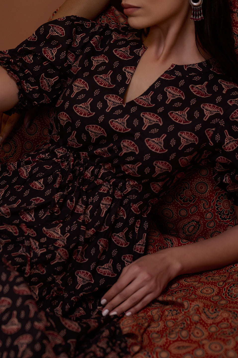 Women's Designer Black Printed Tier Dress