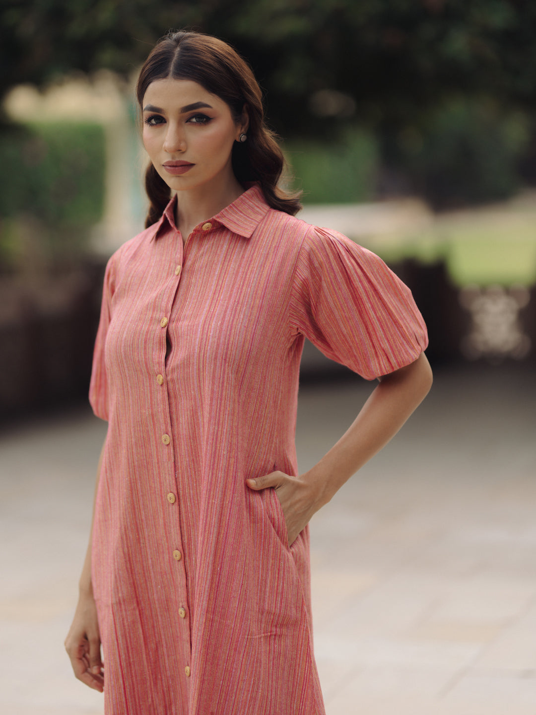 Women's Pink Cotton Button down Shirt