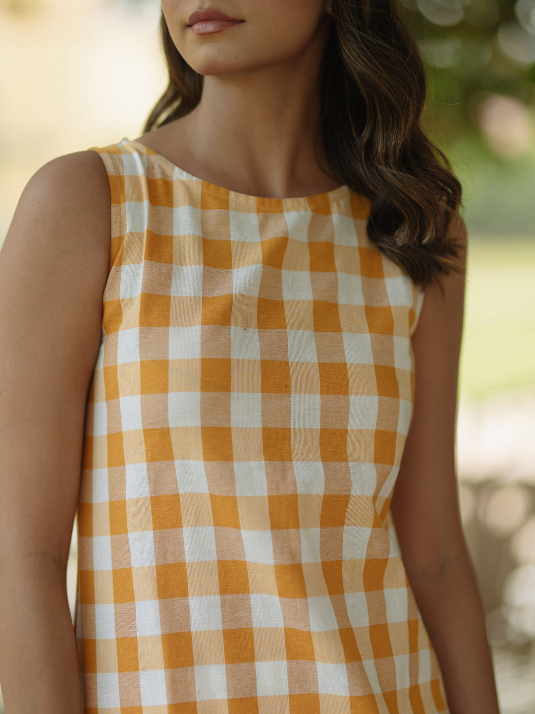 Women's Mustard Cotton Boat neck Sleeveless Kurta with Trousers