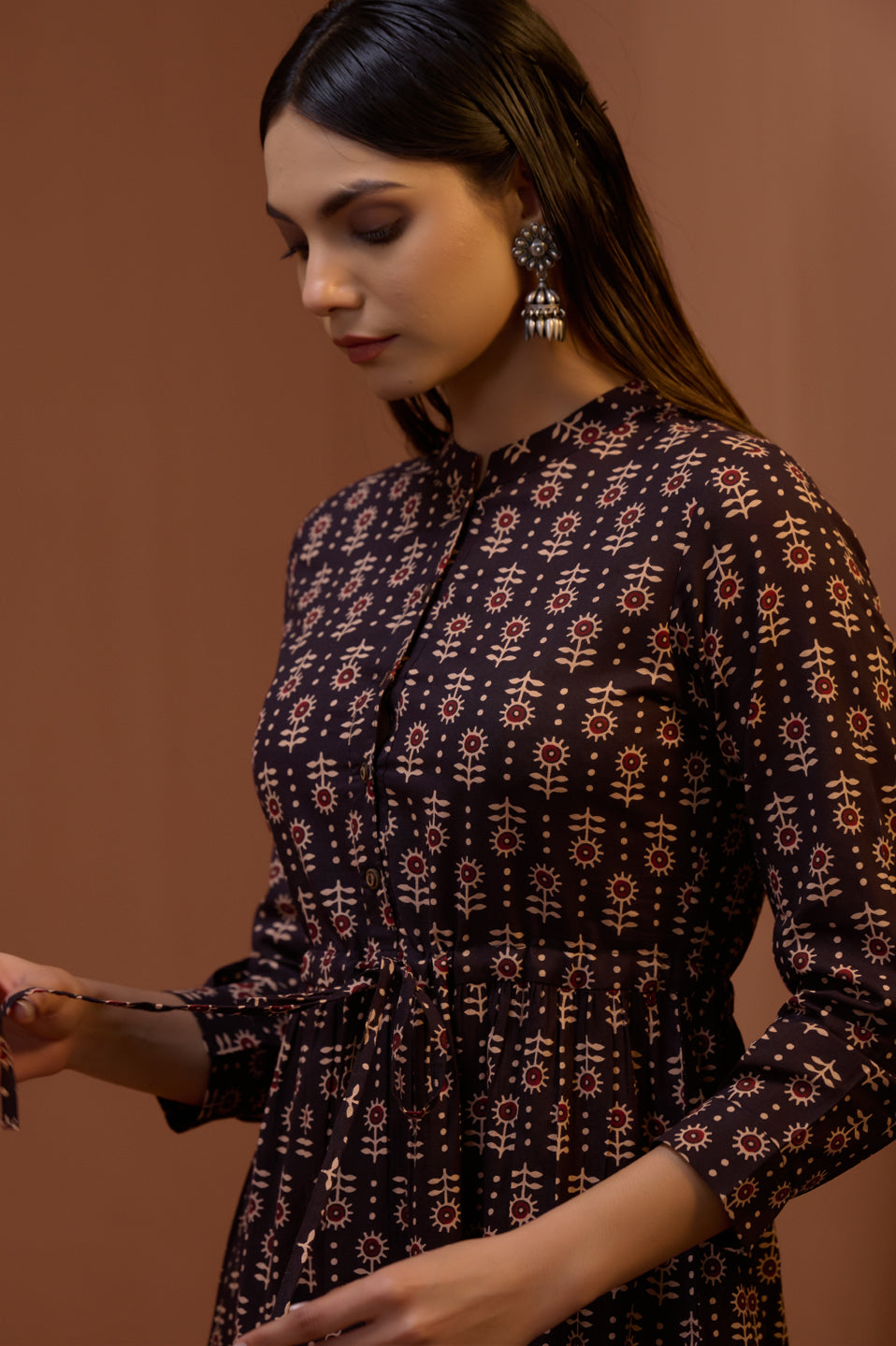 Women's Black Printed Tier Dress