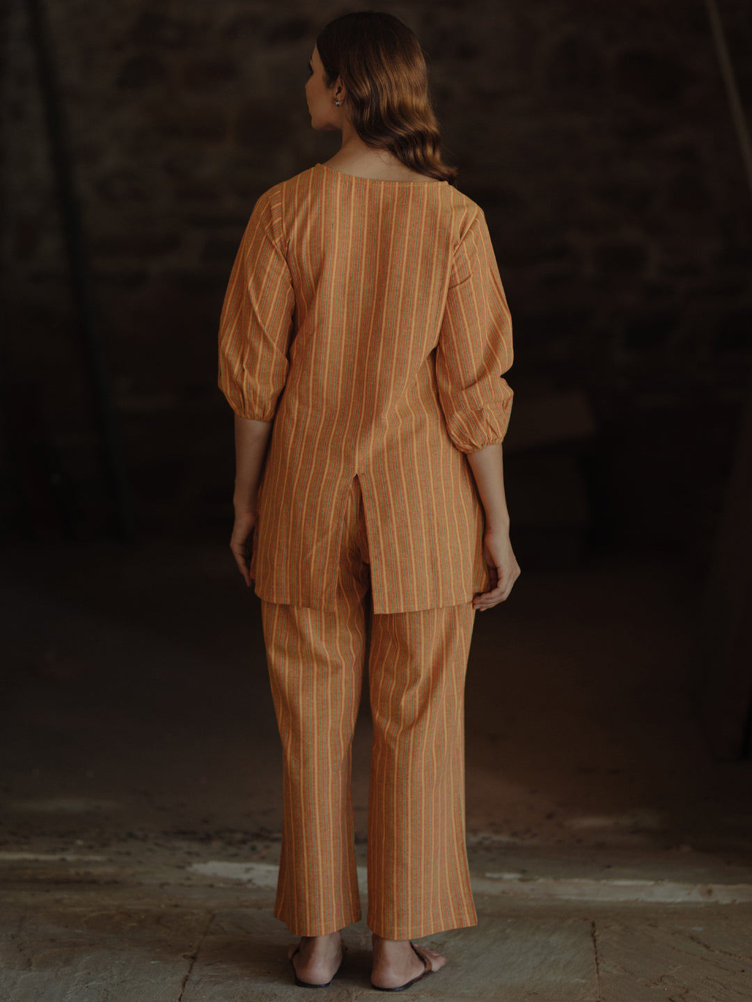 Women's Mustard Cotton Short Kurta with Trousers