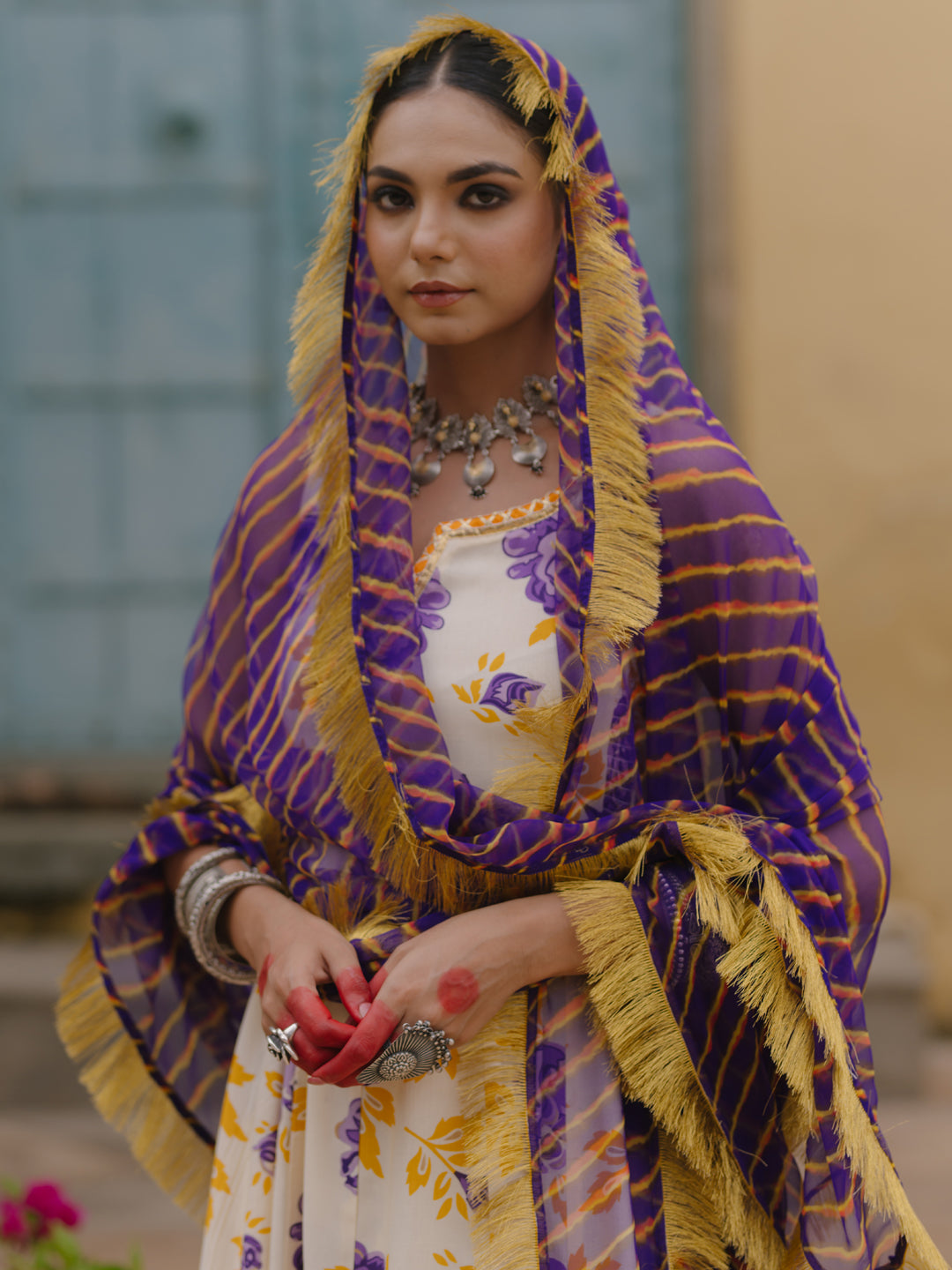 Women's Floral Anarkali Set with Leheriya Dupatta