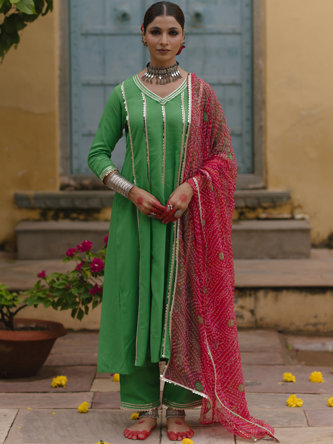 Women's Flared Anarkali Set with Bandhni Dupatta