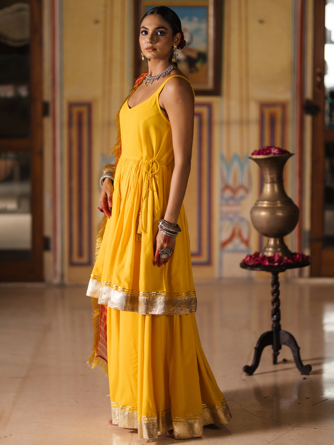 Women's Kurta Skirt Set with Leheriya Dupatta