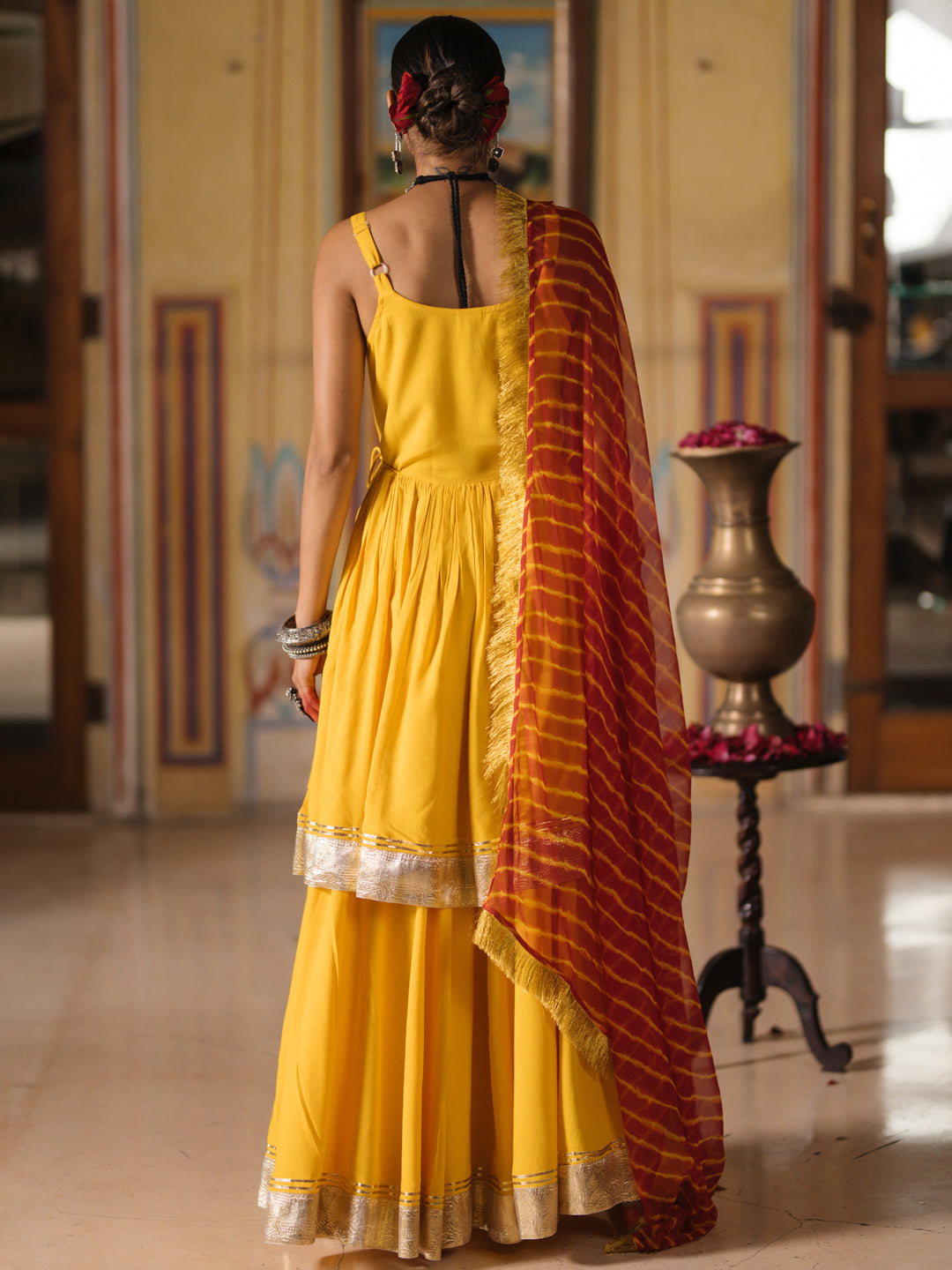Women's Kurta Skirt Set with Leheriya Dupatta