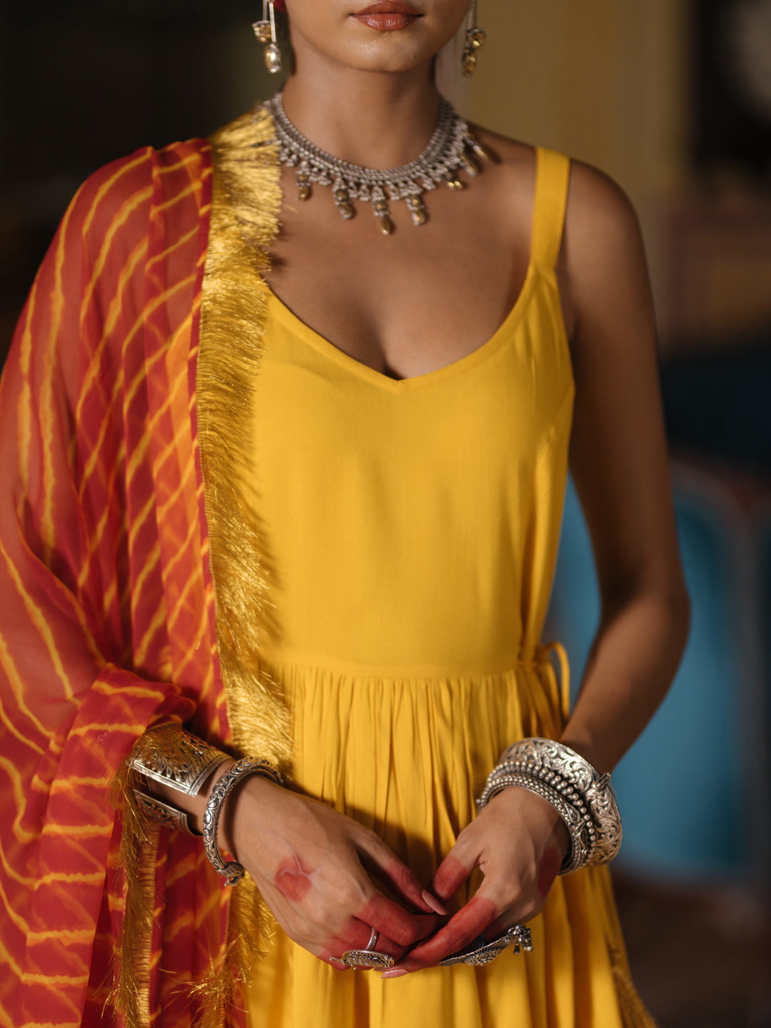 Women's Kurta Skirt Set with Leheriya Dupatta