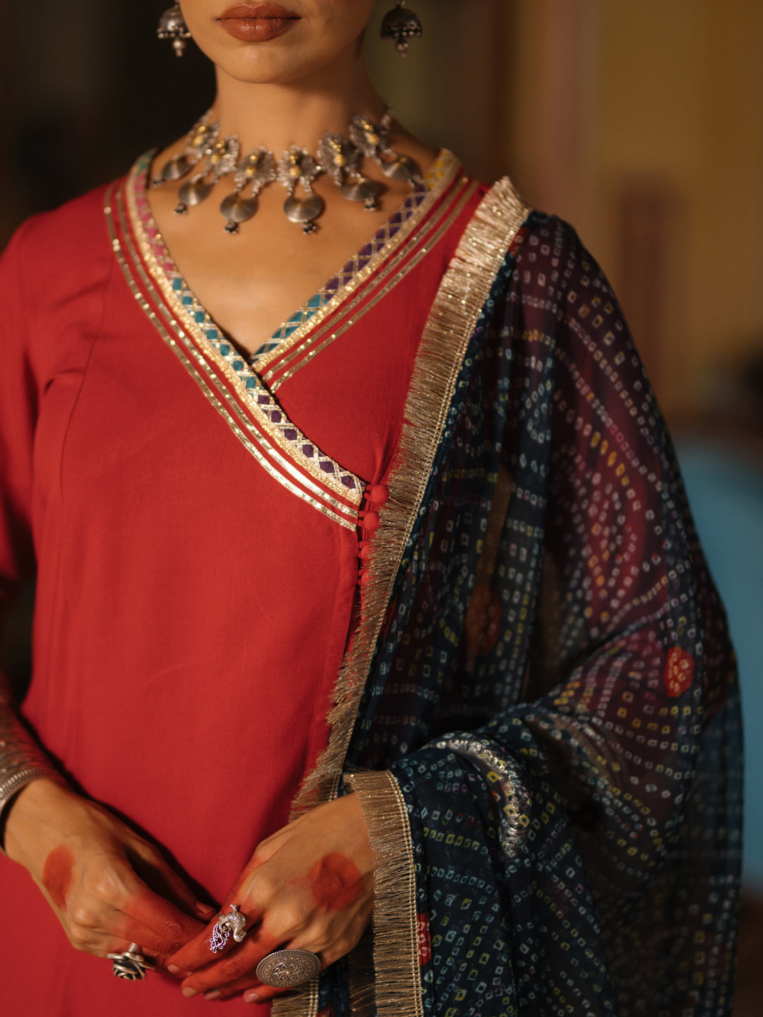 Women's Angrakha Set with Bandhni Dupatta