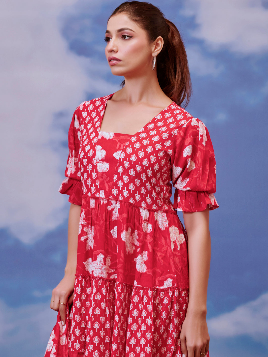 Women's Rayon Tiered Kurta with Straight Trousers