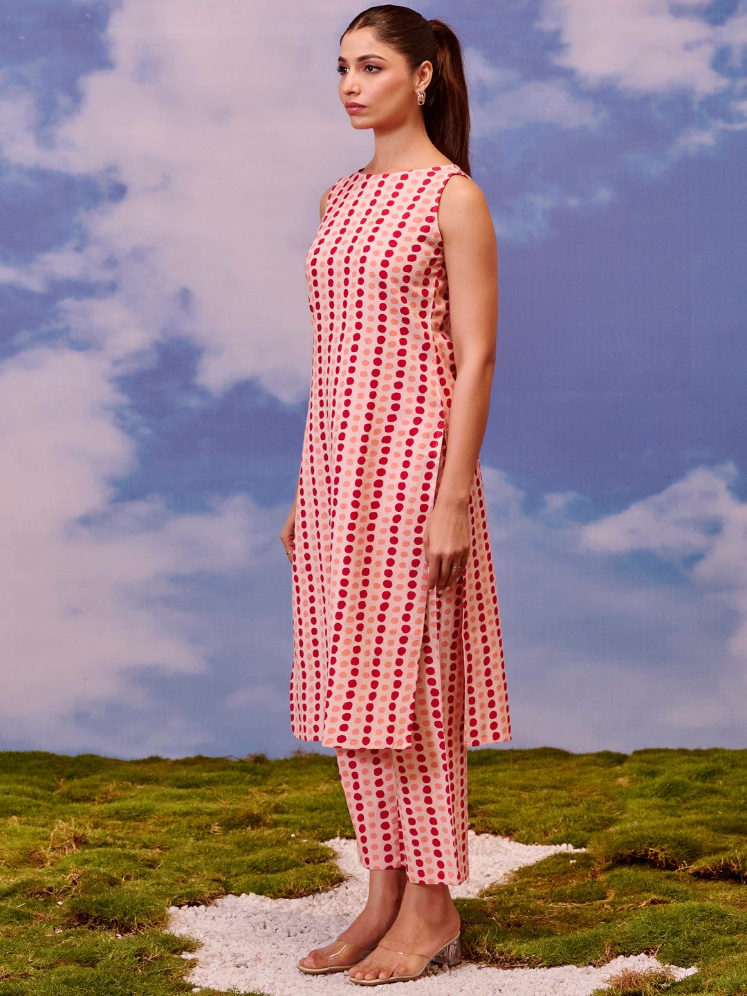 Women's Cotton Polka Dot Kurta With Trouser