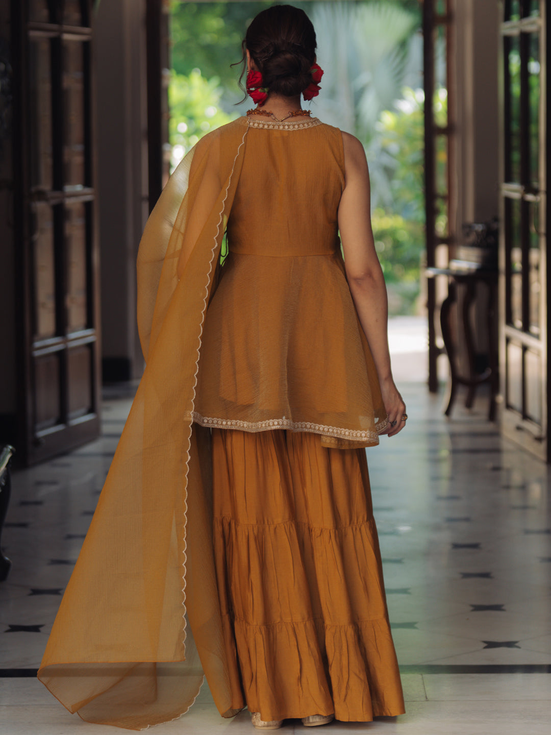 Women's Embroidered Peplum Sharara Set with Dupatta
