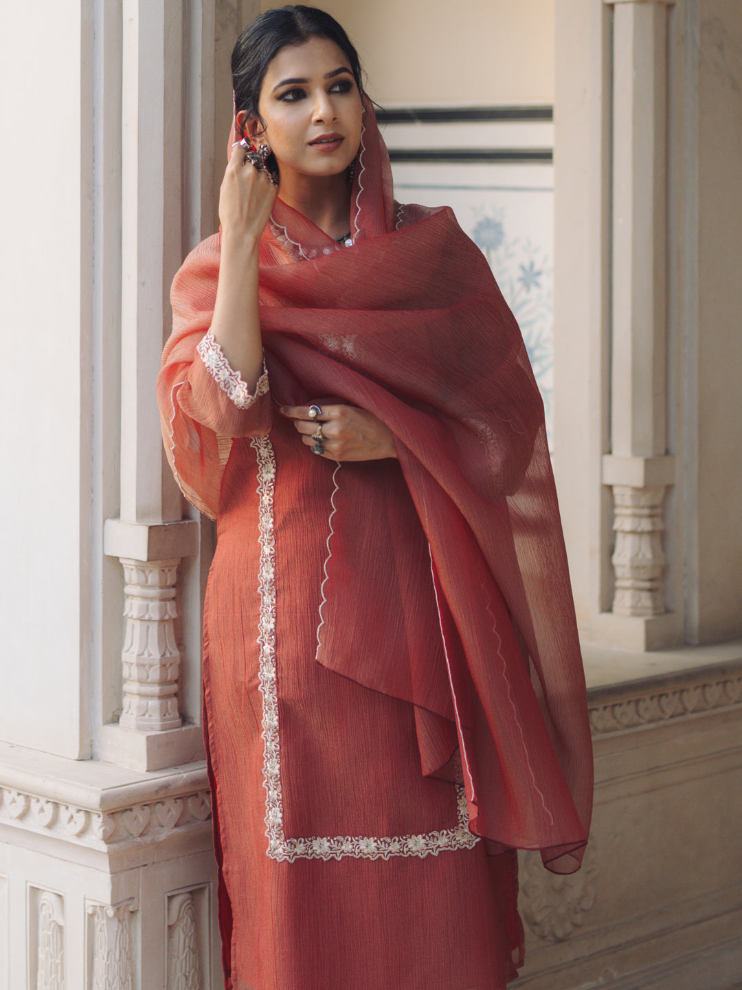 Women's Embroidered Straight Kurta Set with Dupatta