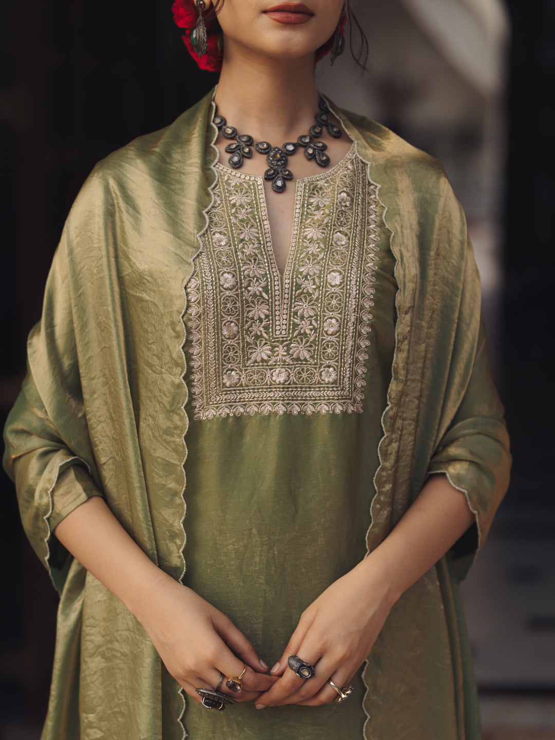 Women's Embroidered Pakistani Style Kuta Set with Dupatta