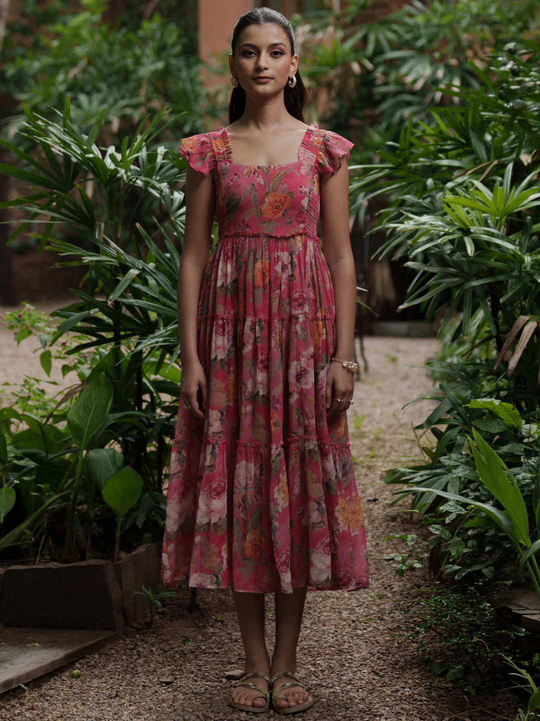 Anayna Women's Georgette Printed Tier Dress