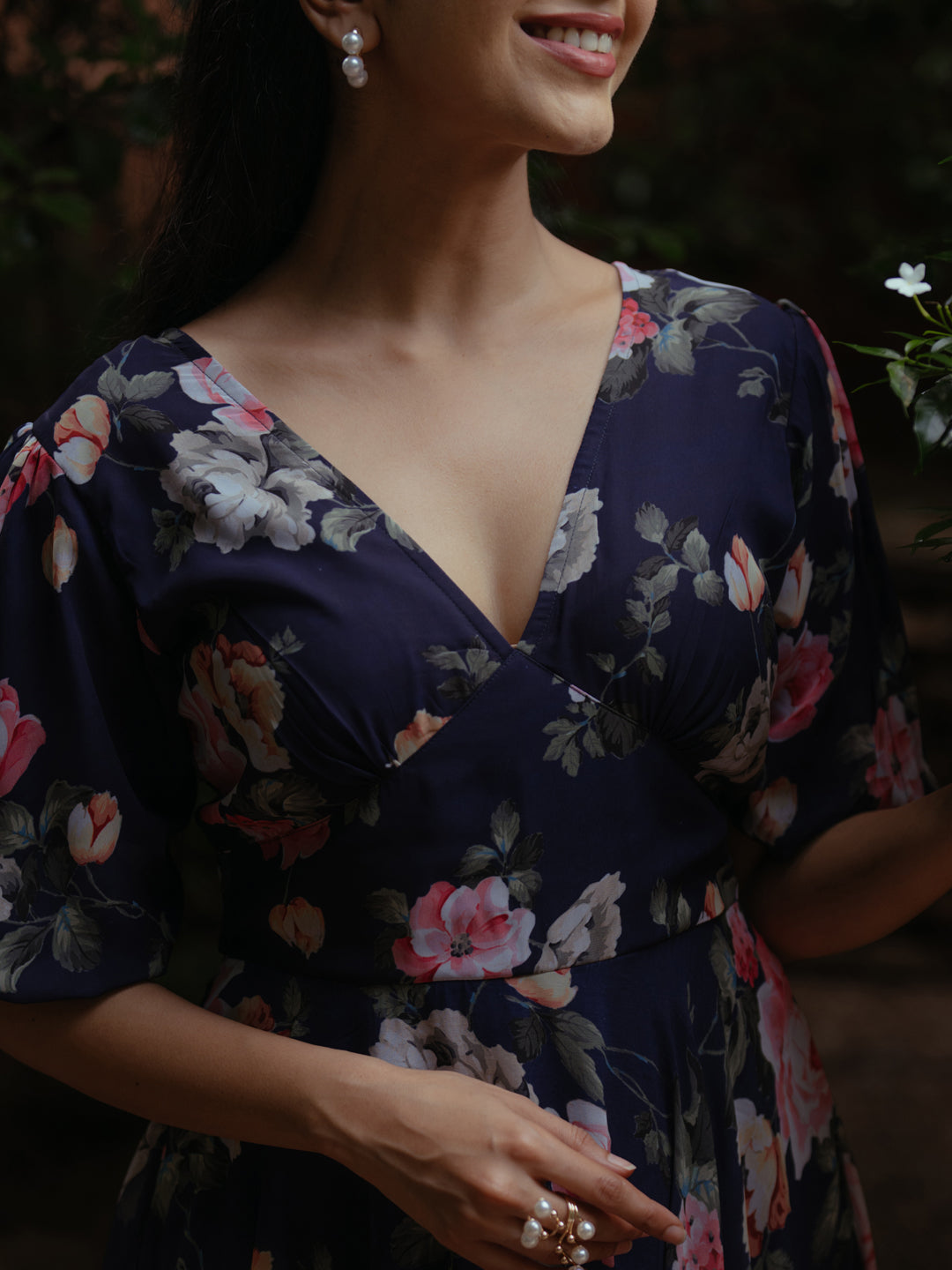 Women's Printed Baloon Sleeve Georgette Midi Dress