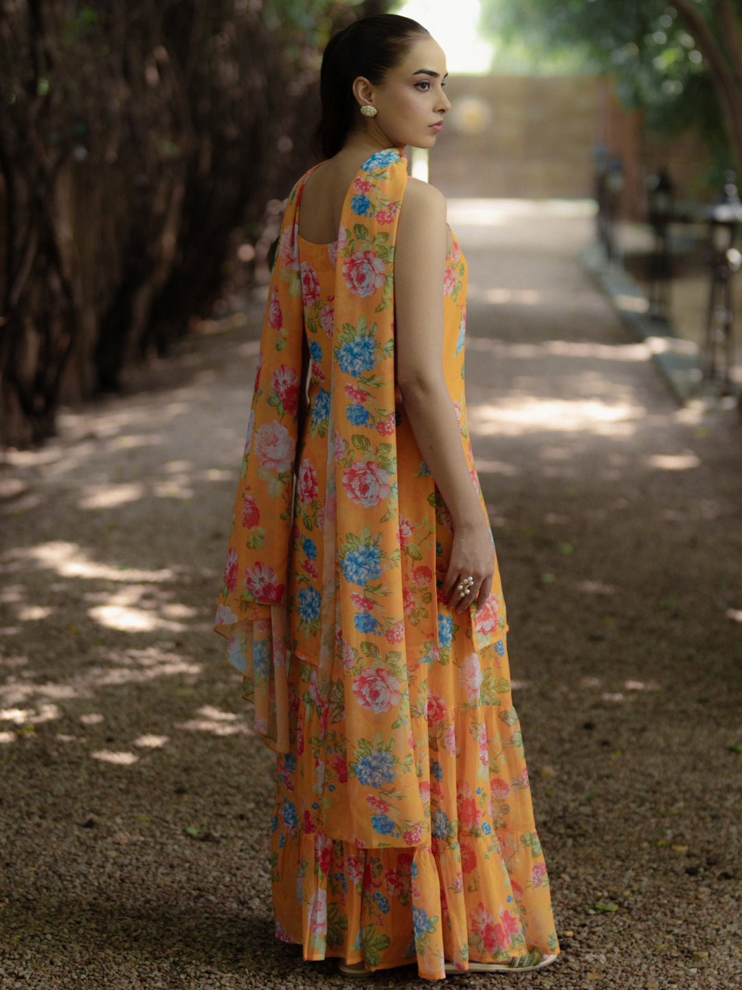 Women's Short kurta With Tiered Sharara And Dupatta