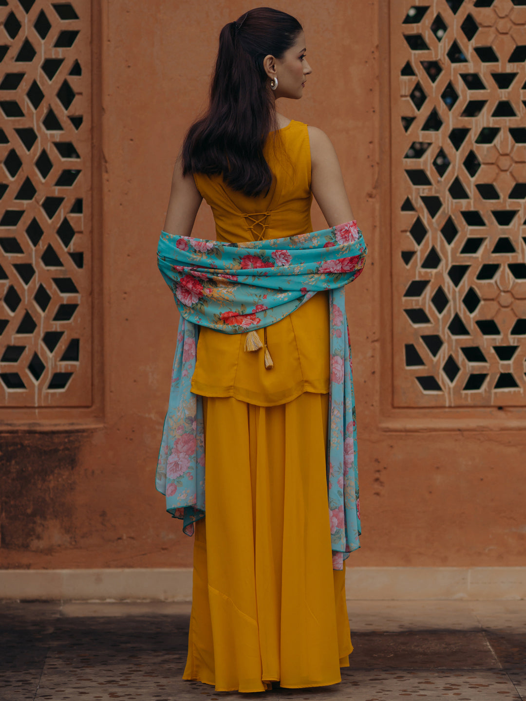 Women's Yellow Georgette Kurta Set With Dupatta