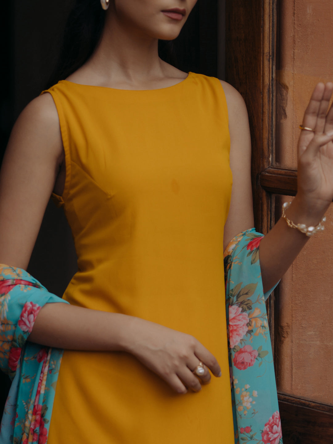 Women's Yellow Georgette Kurta Set With Dupatta