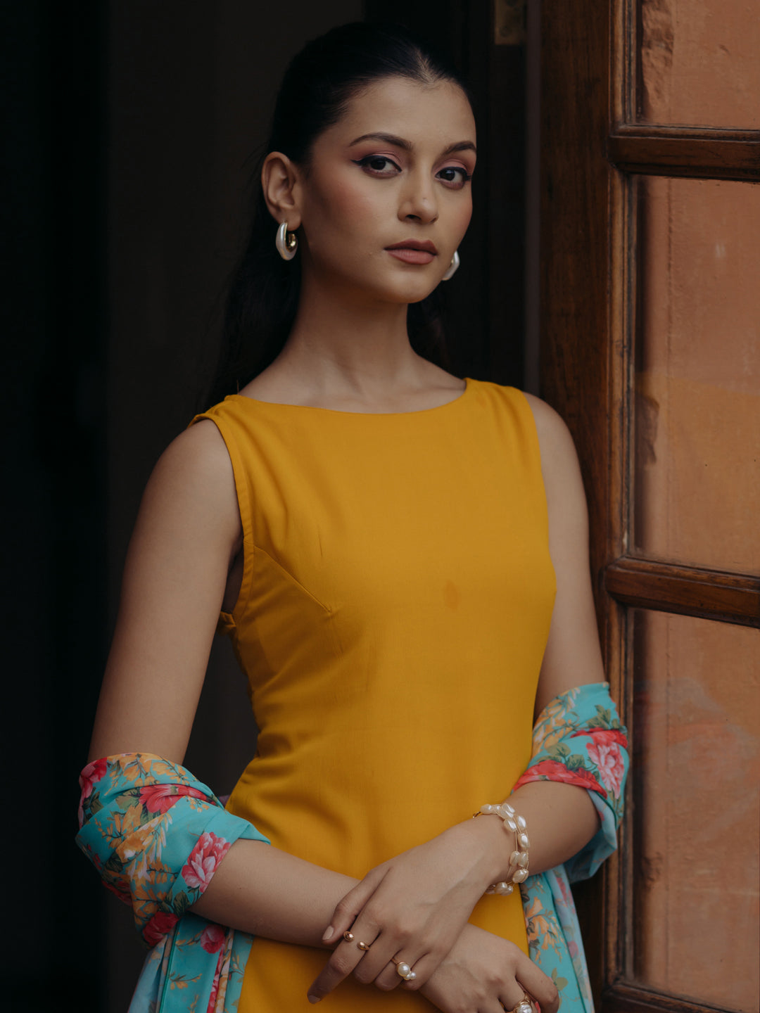 Women's Yellow Georgette Kurta Set With Dupatta