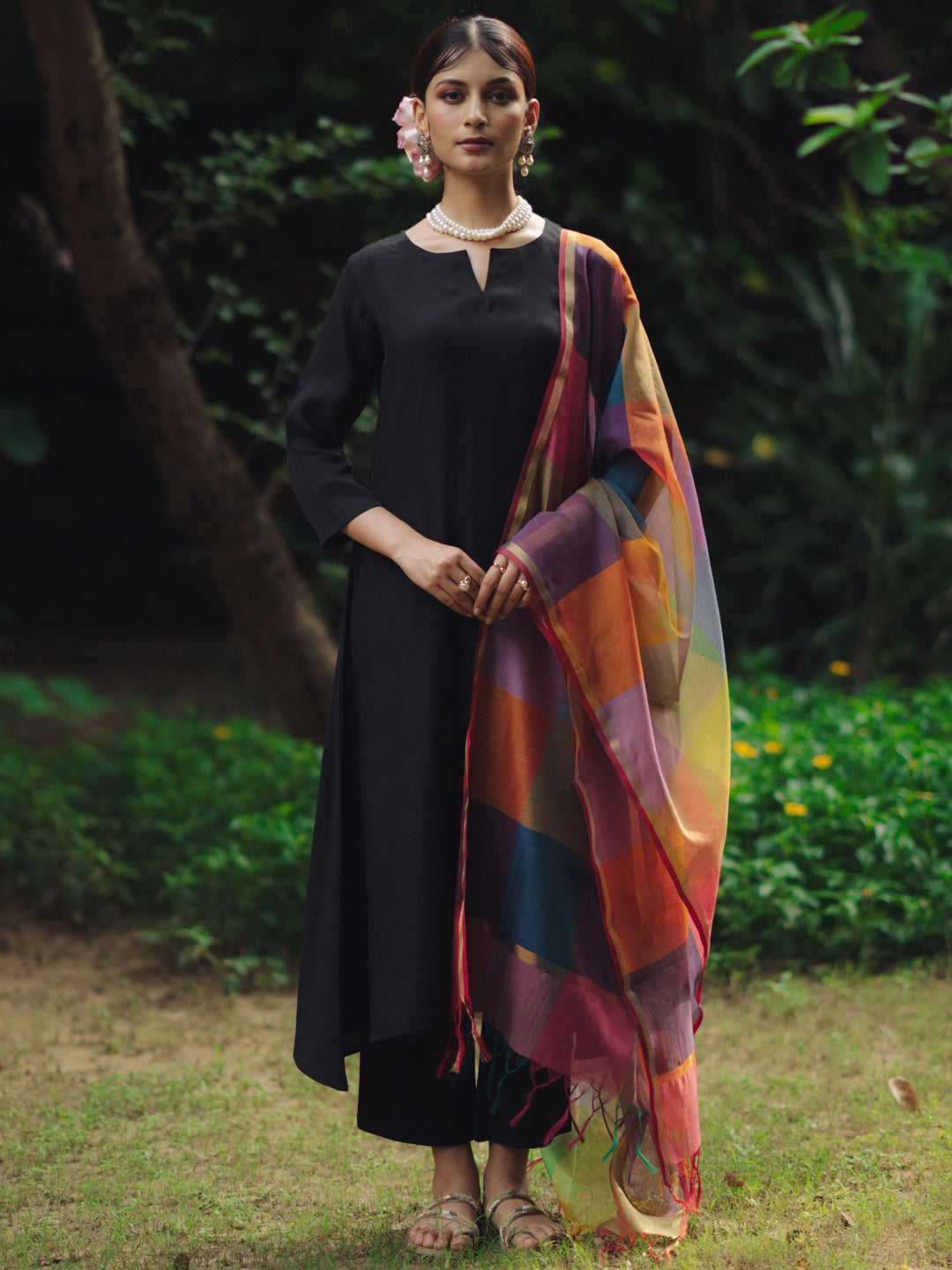Women's Remi Silk Kurta Set with Organza Dupatta