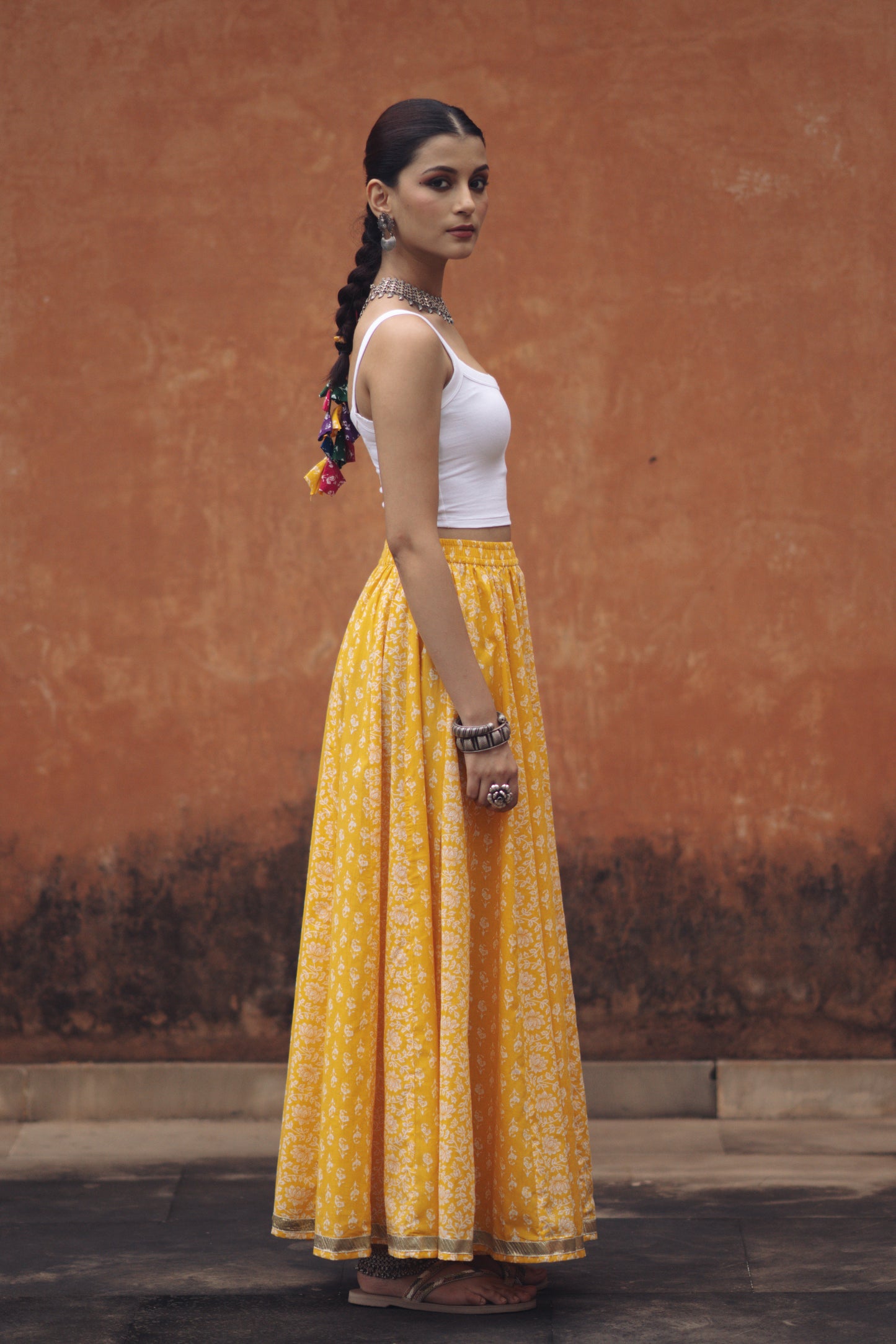 Women's Yellow flared Maxi Skirt