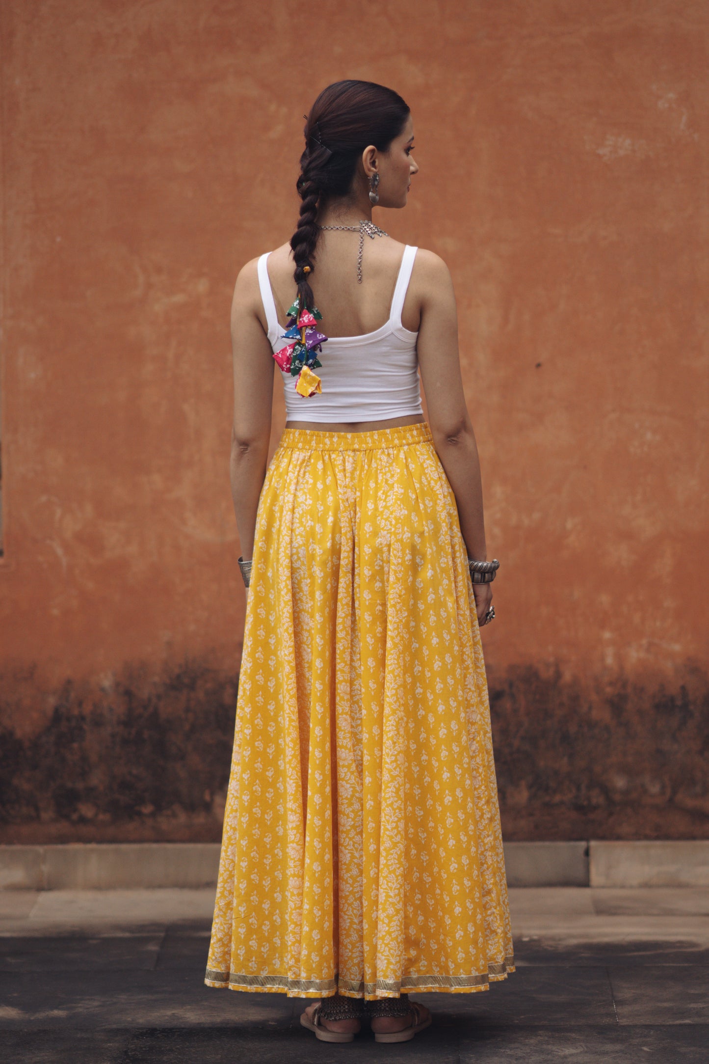 Women's Yellow flared Maxi Skirt