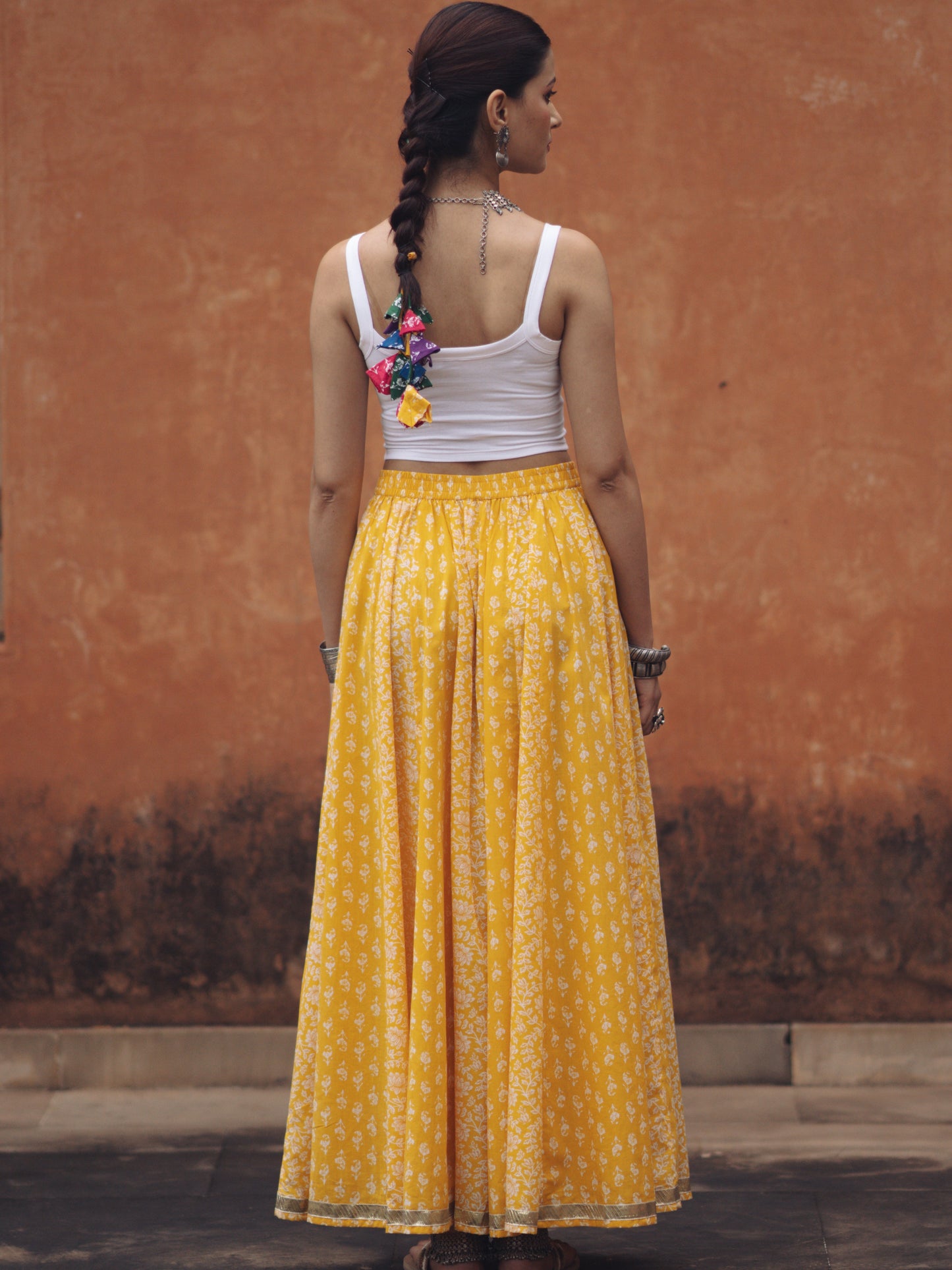 Women's Yellow flared Maxi Skirt