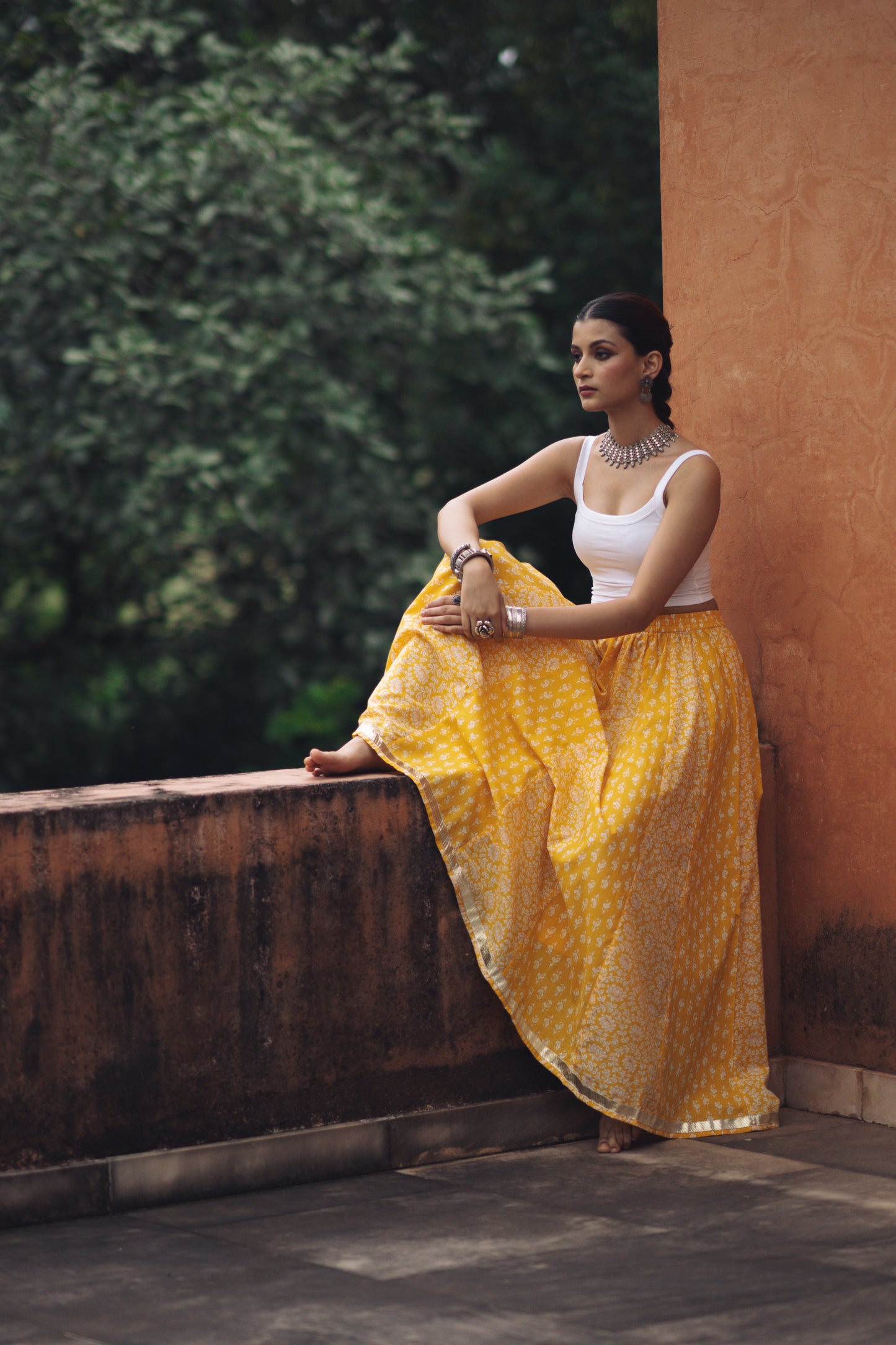 Women's Yellow flared Maxi Skirt