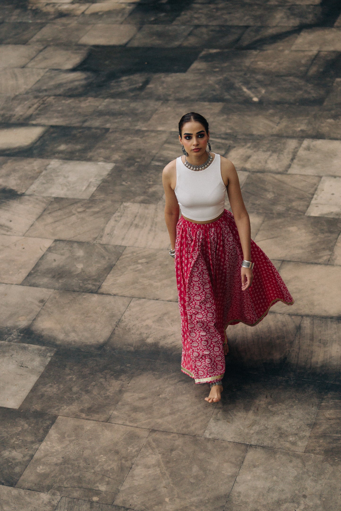 Women's Floral Pink flared Maxi Skirt