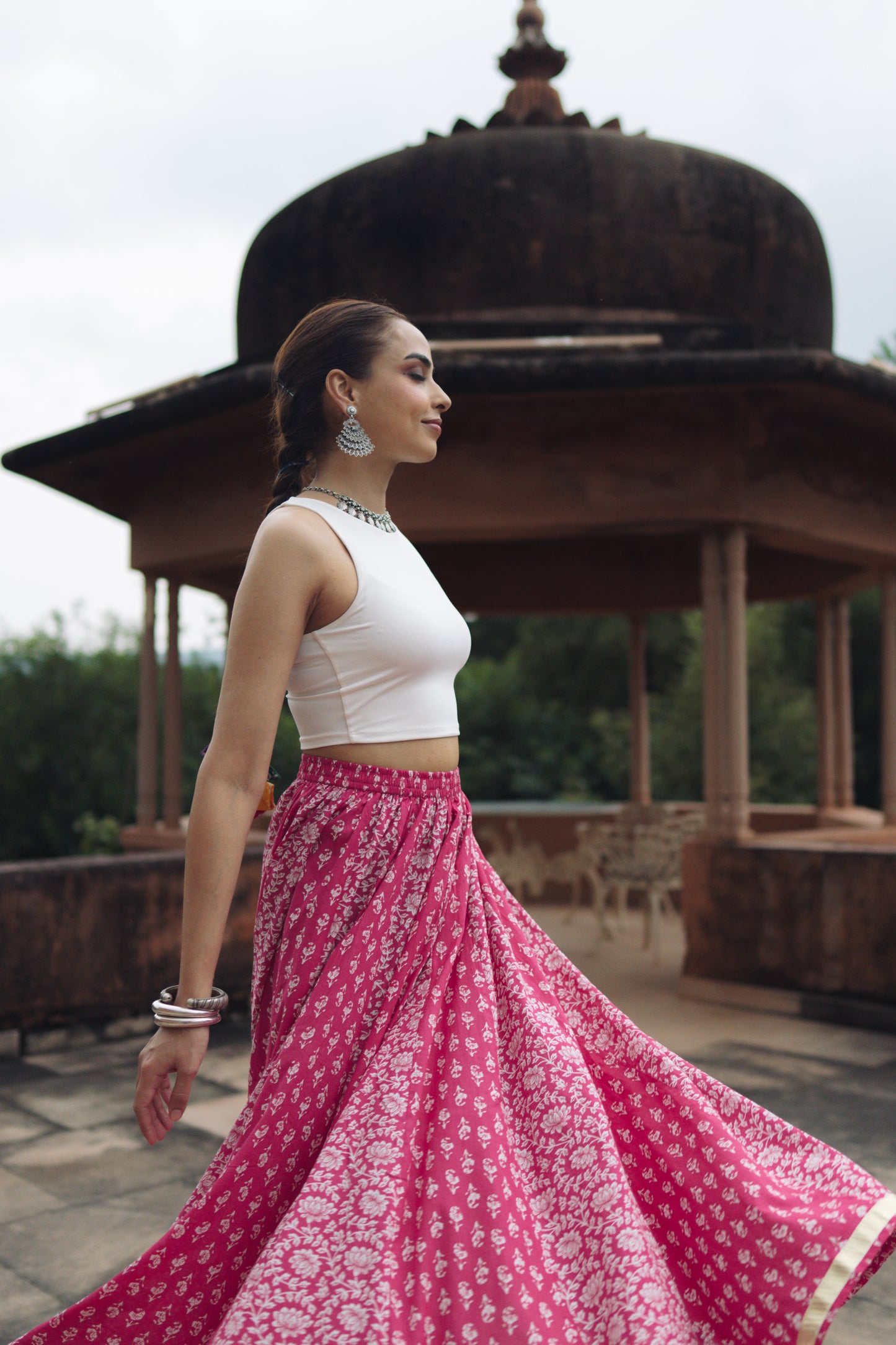 Women's Floral Pink flared Maxi Skirt