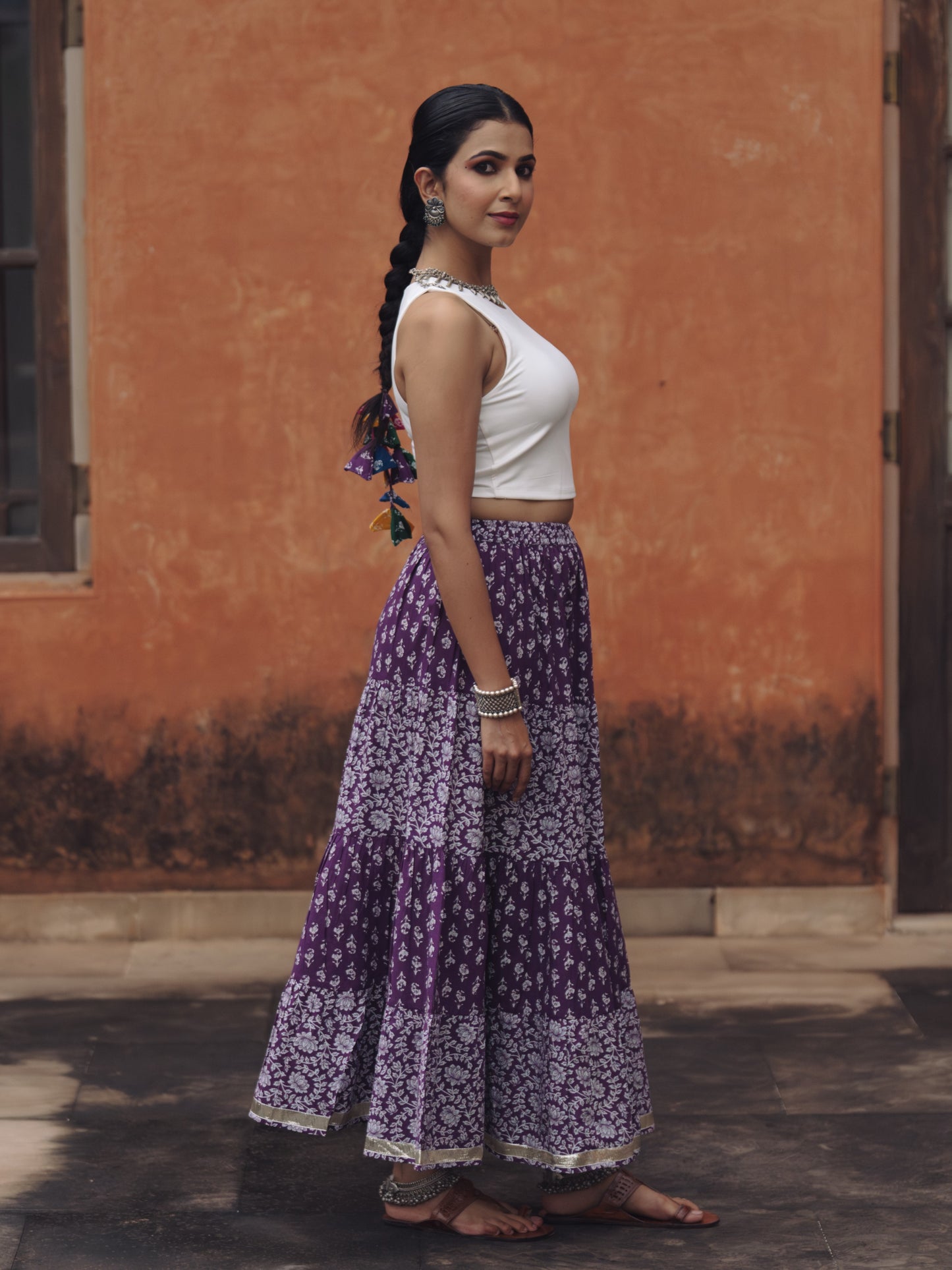 Women's Purple Printed A-Line Skirt