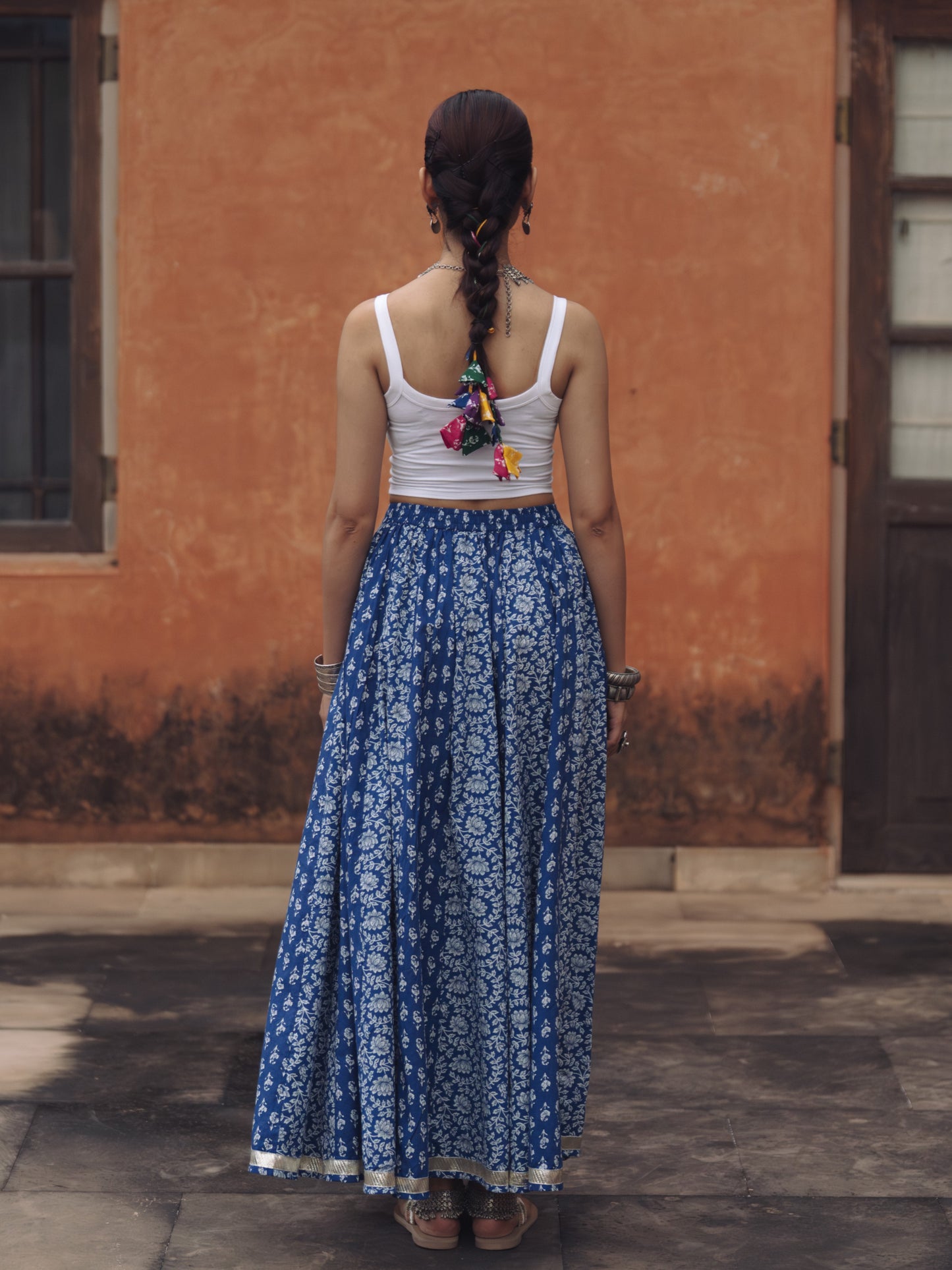 Women's Cotton Blue flared Maxi Skirt